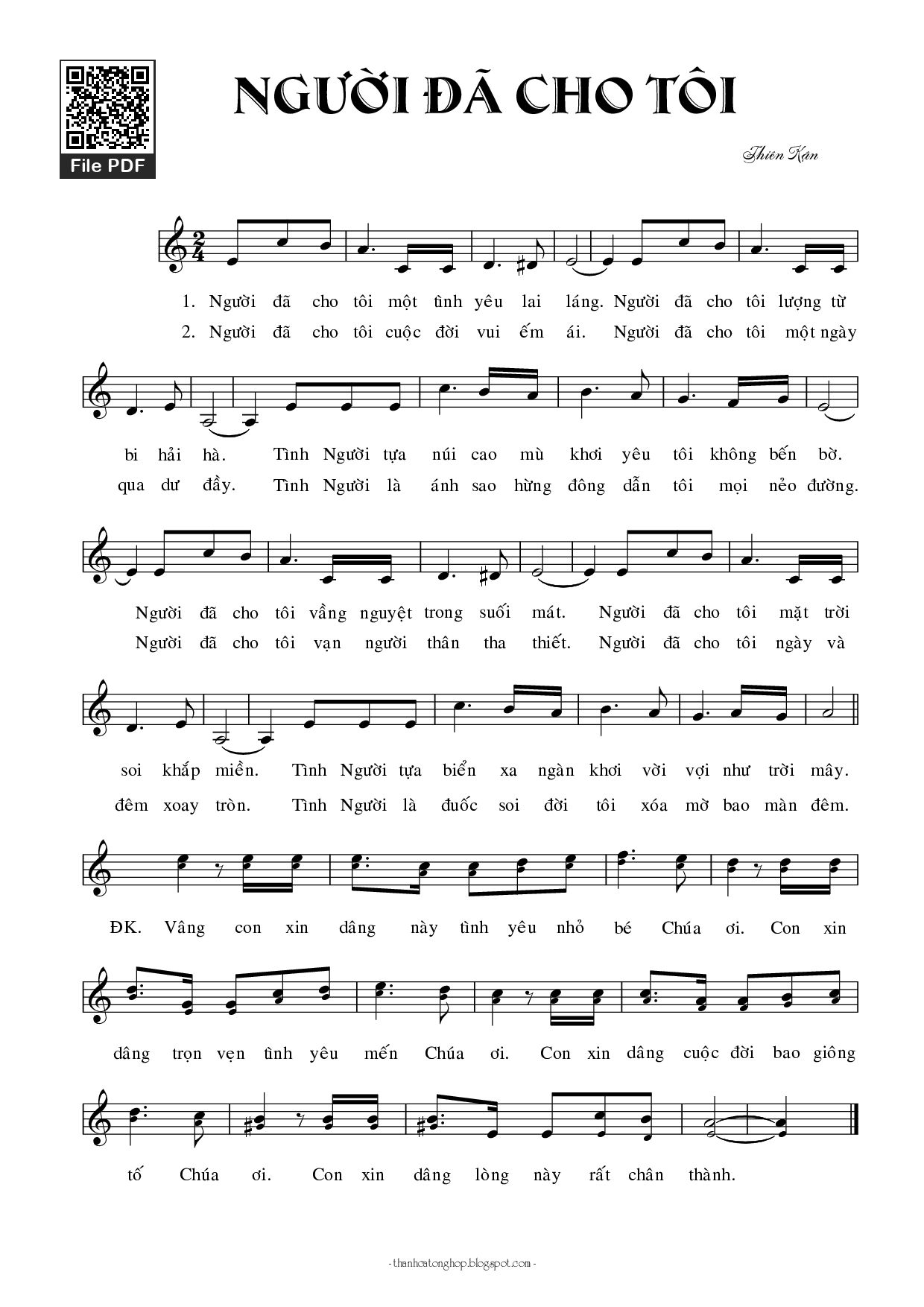 Page 1 of Sheet music PDF Người đã cho tôi - Thiên Cận