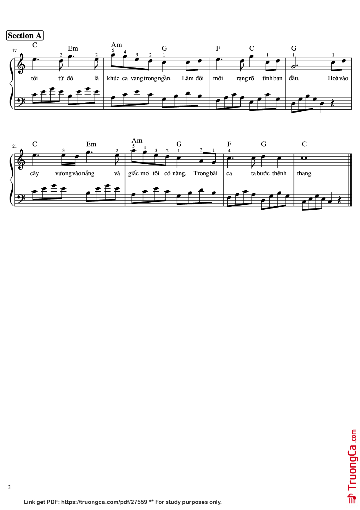 Page 2 of Sheet music PDF Piano Từ Đó Piano - Phan Mạnh Quỳnh