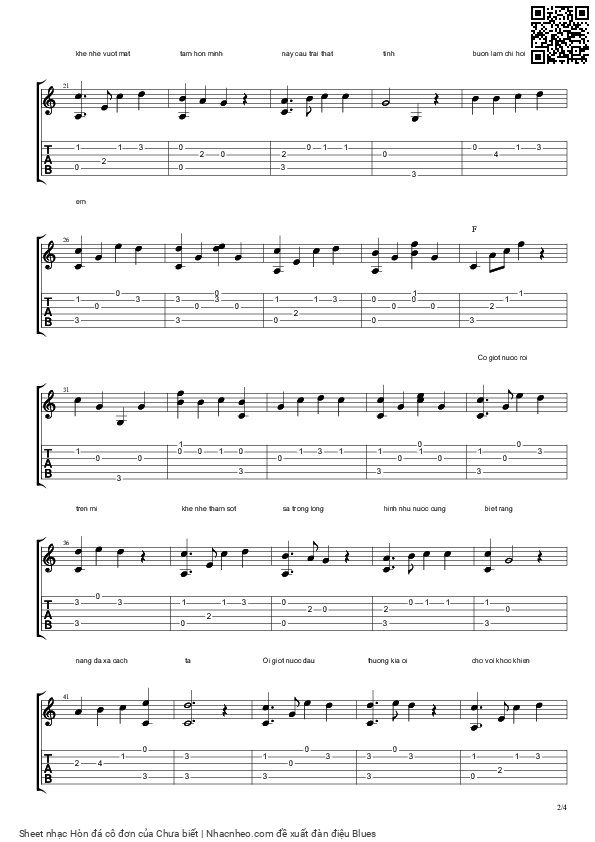 Page 2 of Sheet music PDF Hòn đá cô đơn - Chưa biết