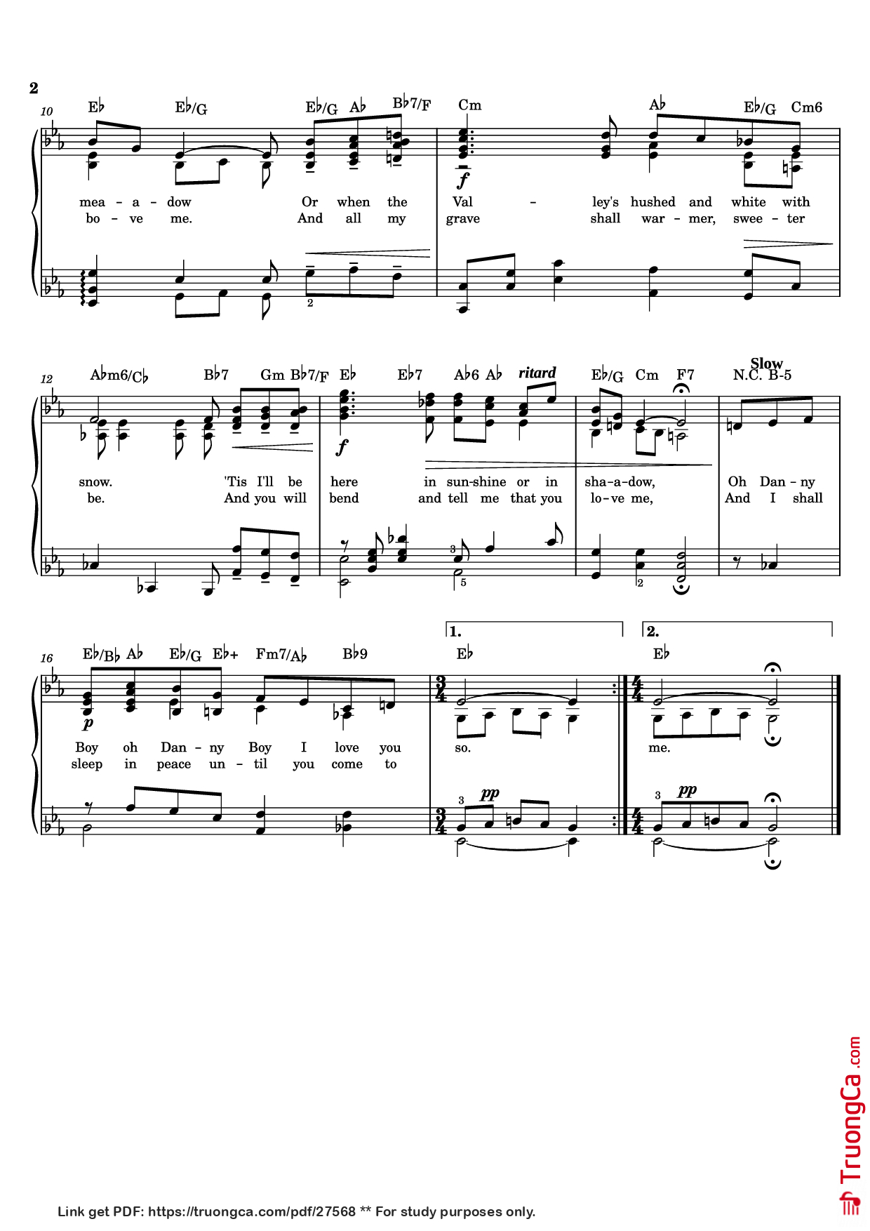 Page 2 of Sheet music PDF Piano Londonderry Air Piano - Old Irish Melody