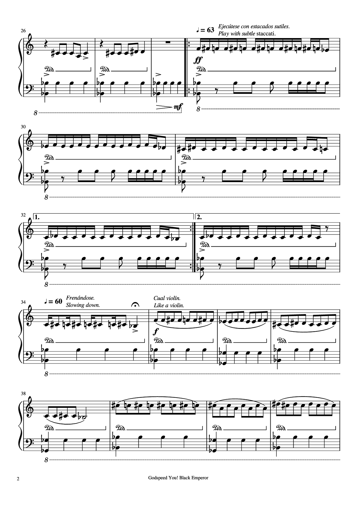 Page 2 of Sheet music PDF The Sad Mafioso Piano - Compositor: Godspeed You! Black Emperor