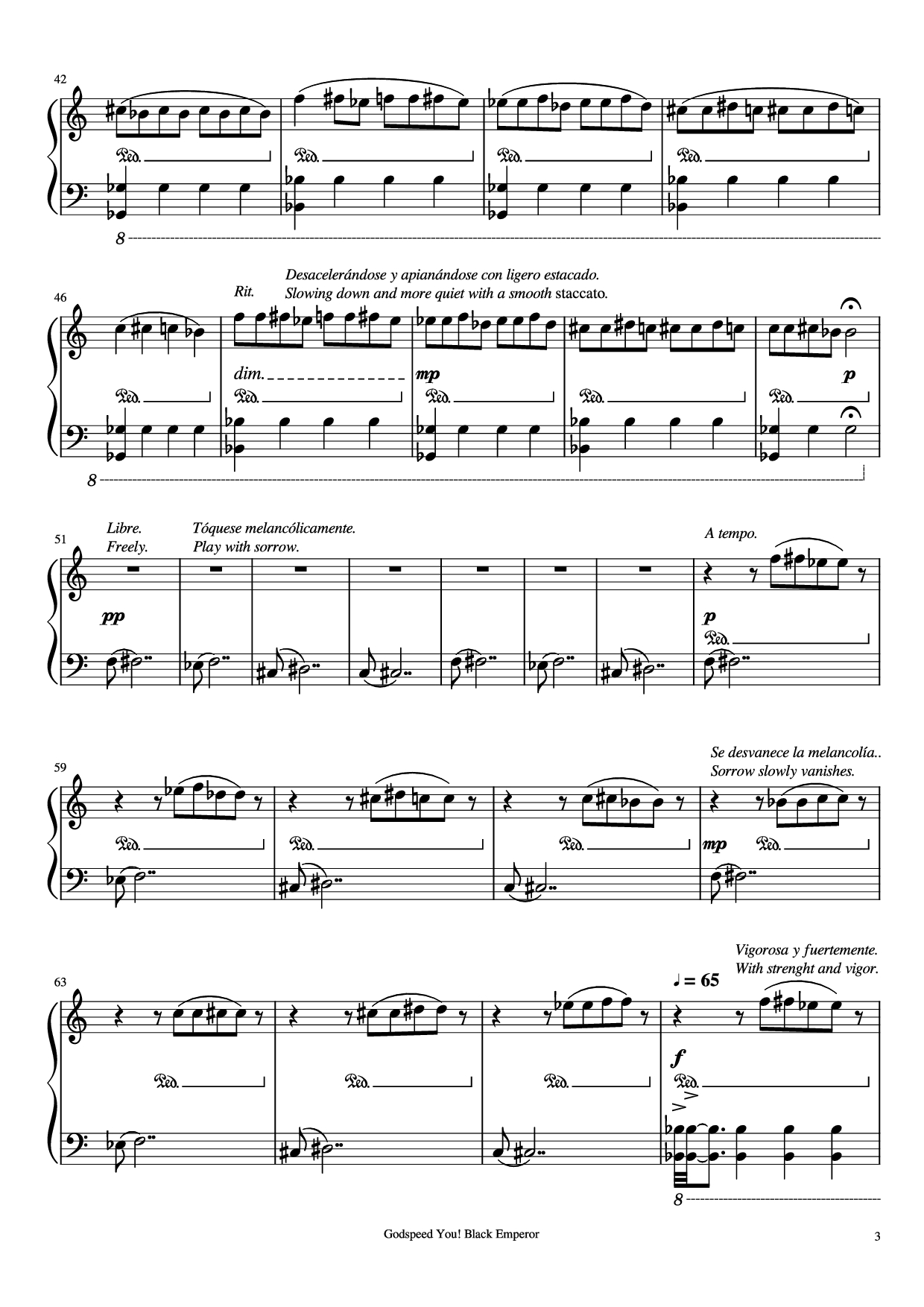 Page 3 of Sheet music PDF The Sad Mafioso Piano - Compositor: Godspeed You! Black Emperor