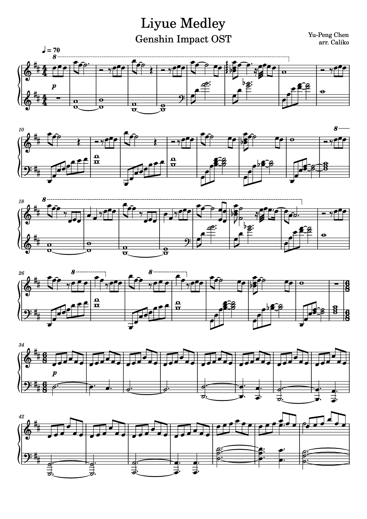 Page 1 of Sheet music PDF Piano Liyue Medley Piano - Yu-Peng Chen