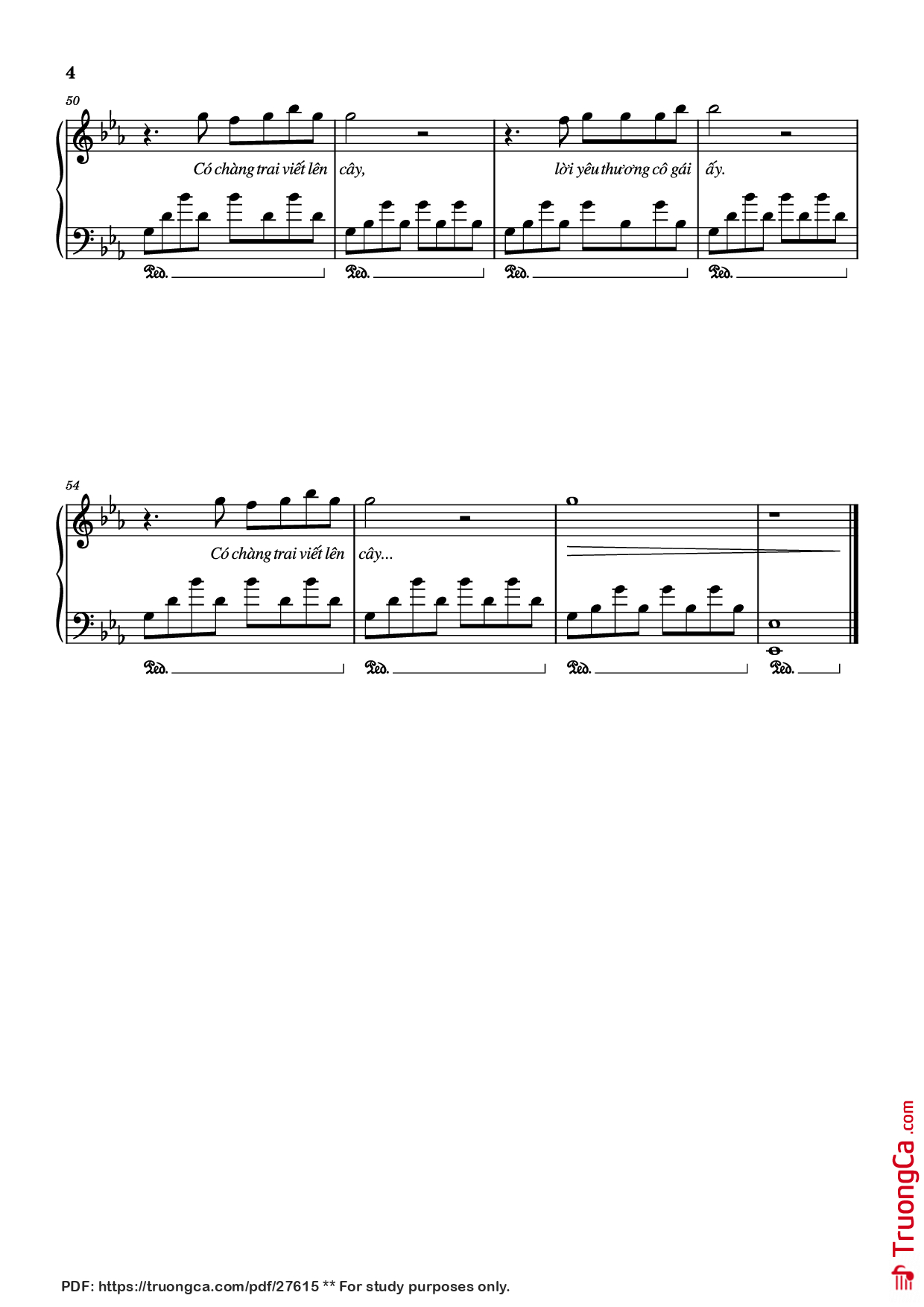 Page 4 of Sheet music PDF Piano Có chàng trai viết lên cây Piano - Phan Mạnh Quỳnh