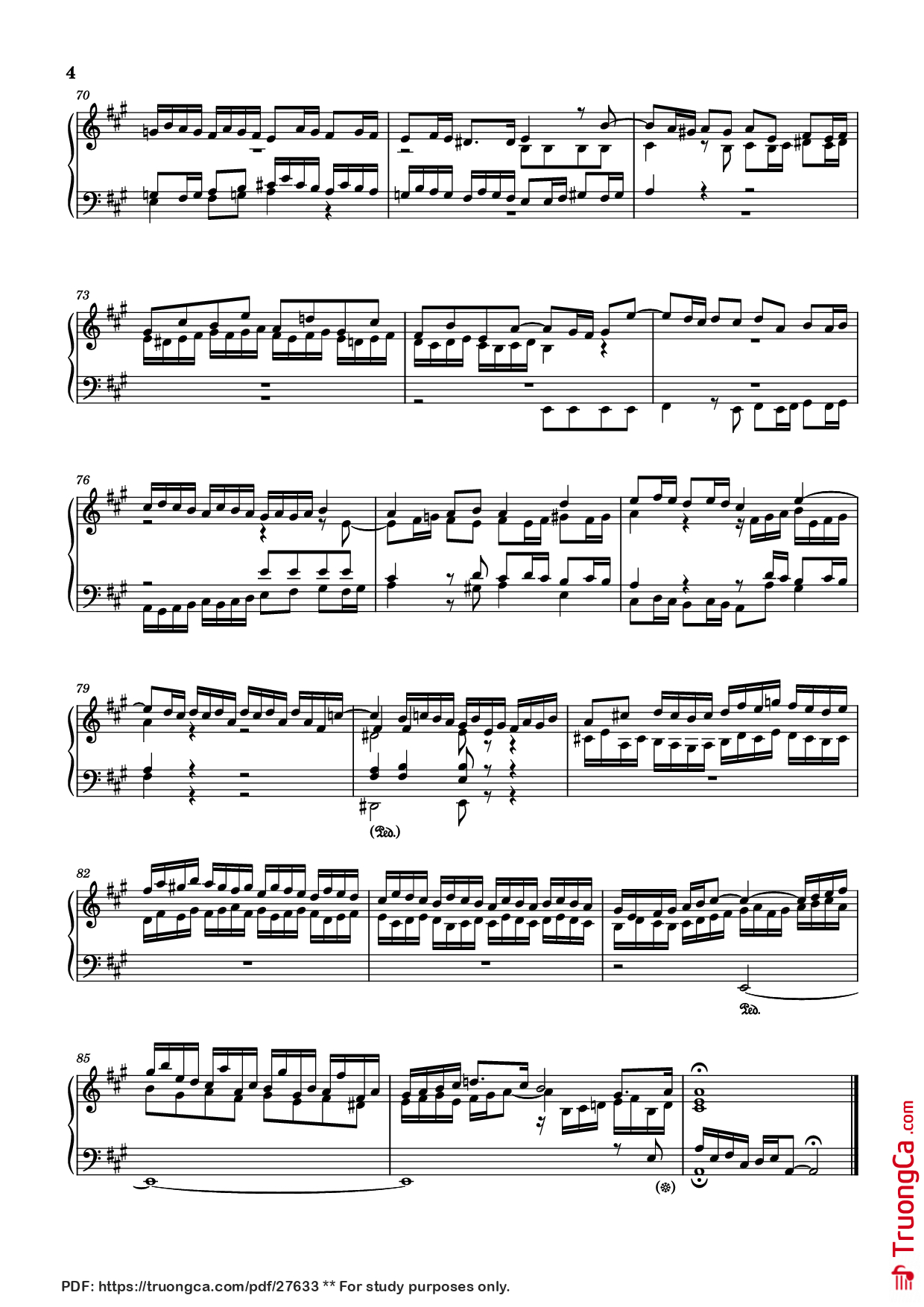 Page 4 of Sheet music PDF Piano Fugue in A Major Piano - Johann Sebastian Bach