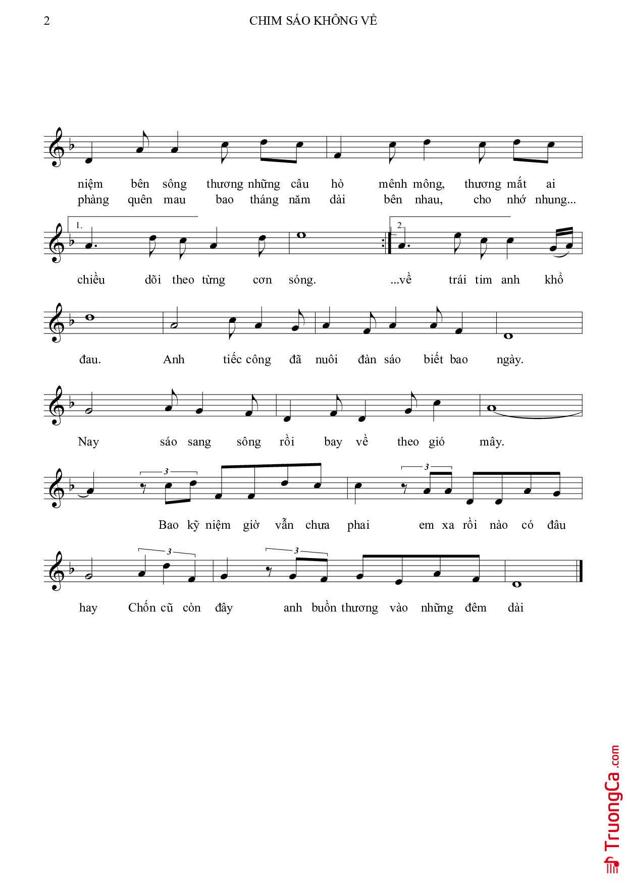 Page 2 of Sheet music PDF Chim sáo không về - An Phương