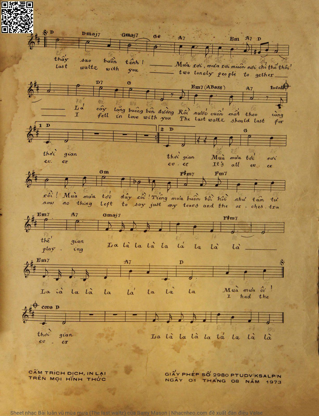 Page 3 of Sheet music PDF Bài luân vũ mùa mưa (The last waltz) - Barry Mason