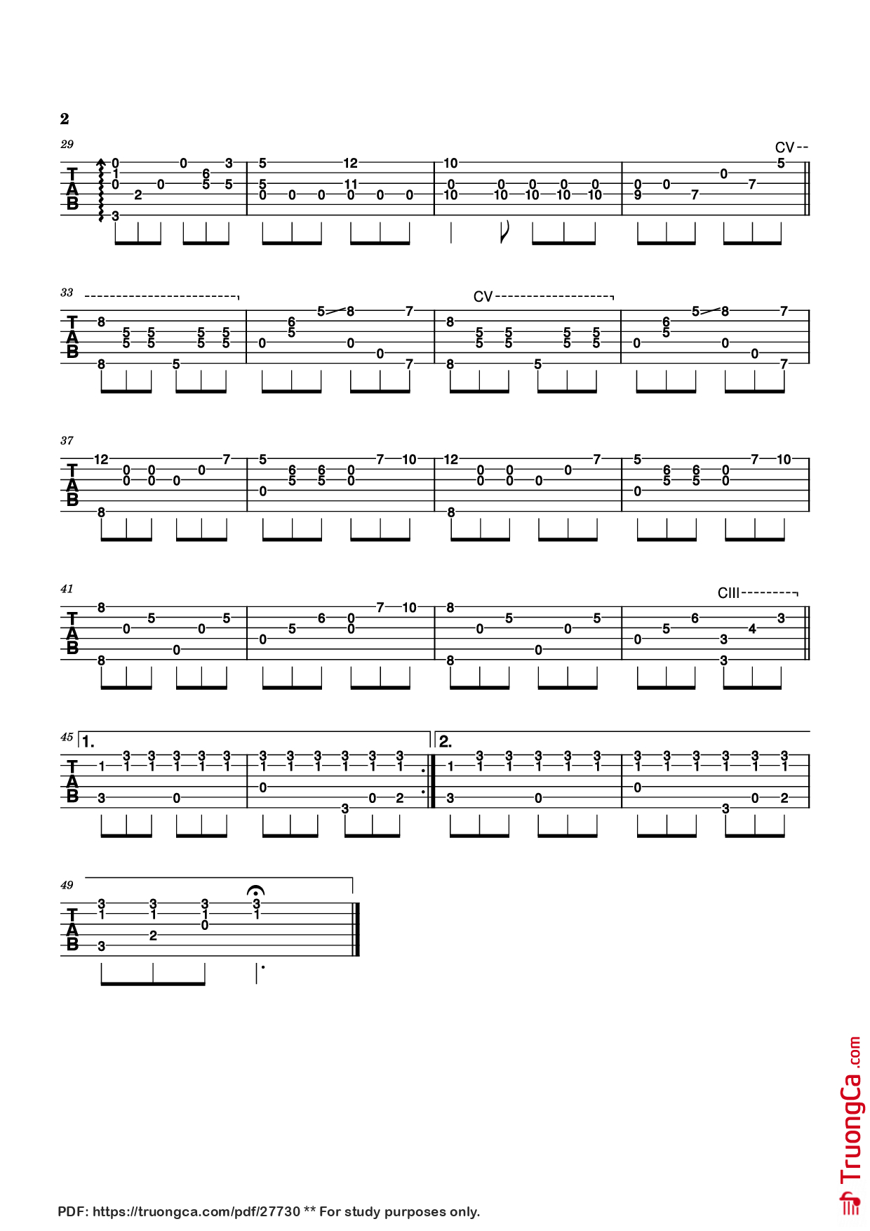 Page 2 of Sheet music PDF Guitar Tab Theme from A Summer Place Guitar TAB - Max Steiner