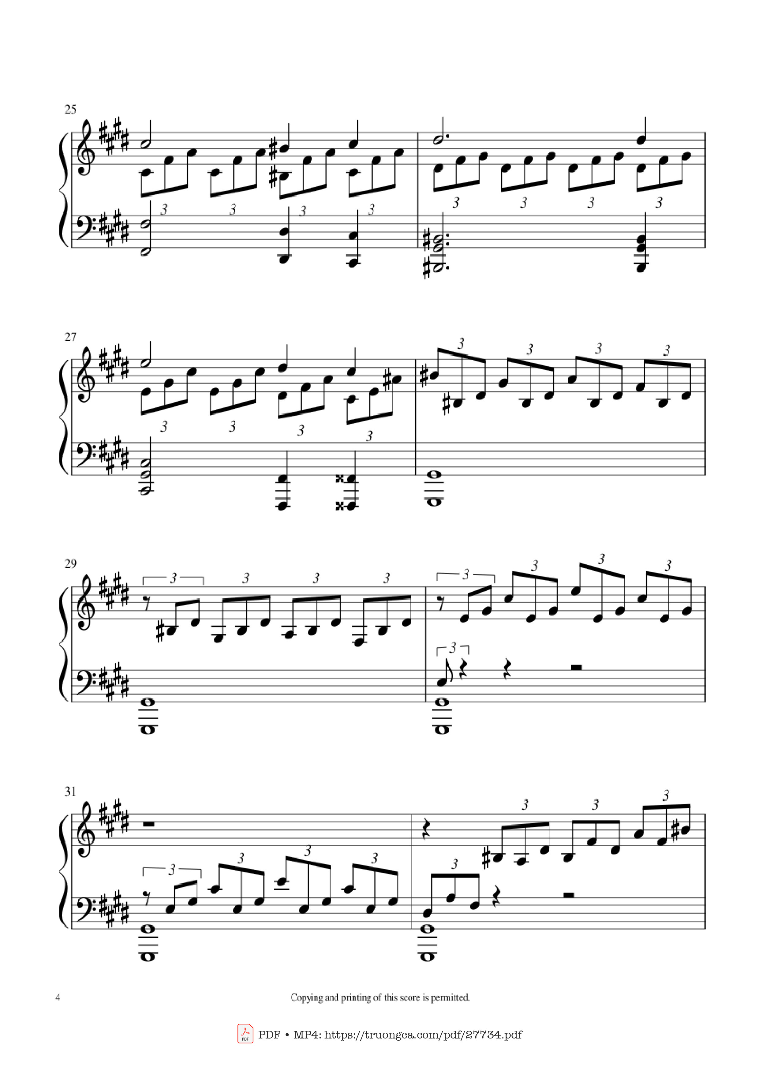Page 4 of Sheet music PDF Piano Moonlight Sonata 1st Movement Piano - Ludwig Van Beethoven