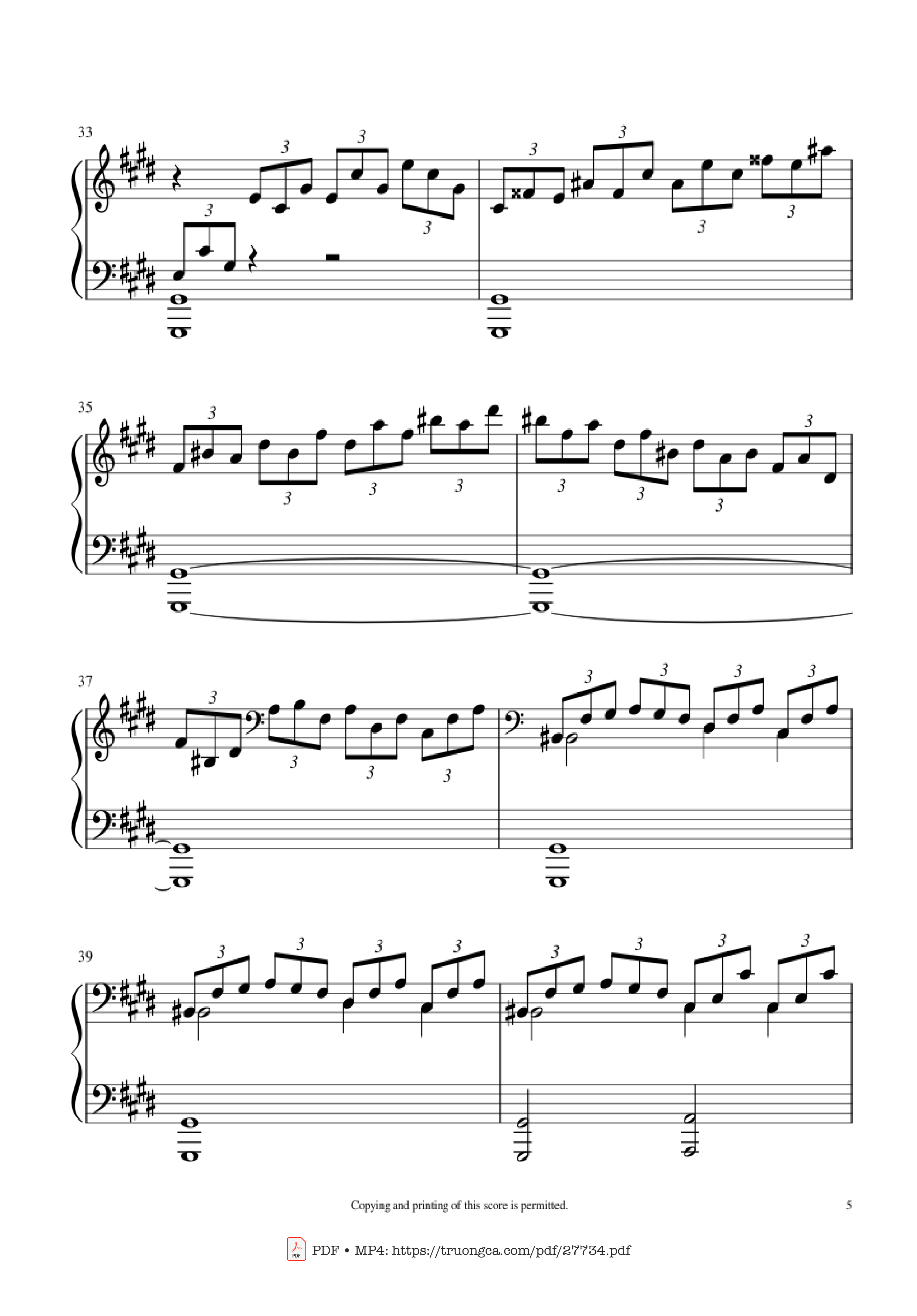 Page 5 of Sheet music PDF Piano Moonlight Sonata 1st Movement Piano - Ludwig Van Beethoven
