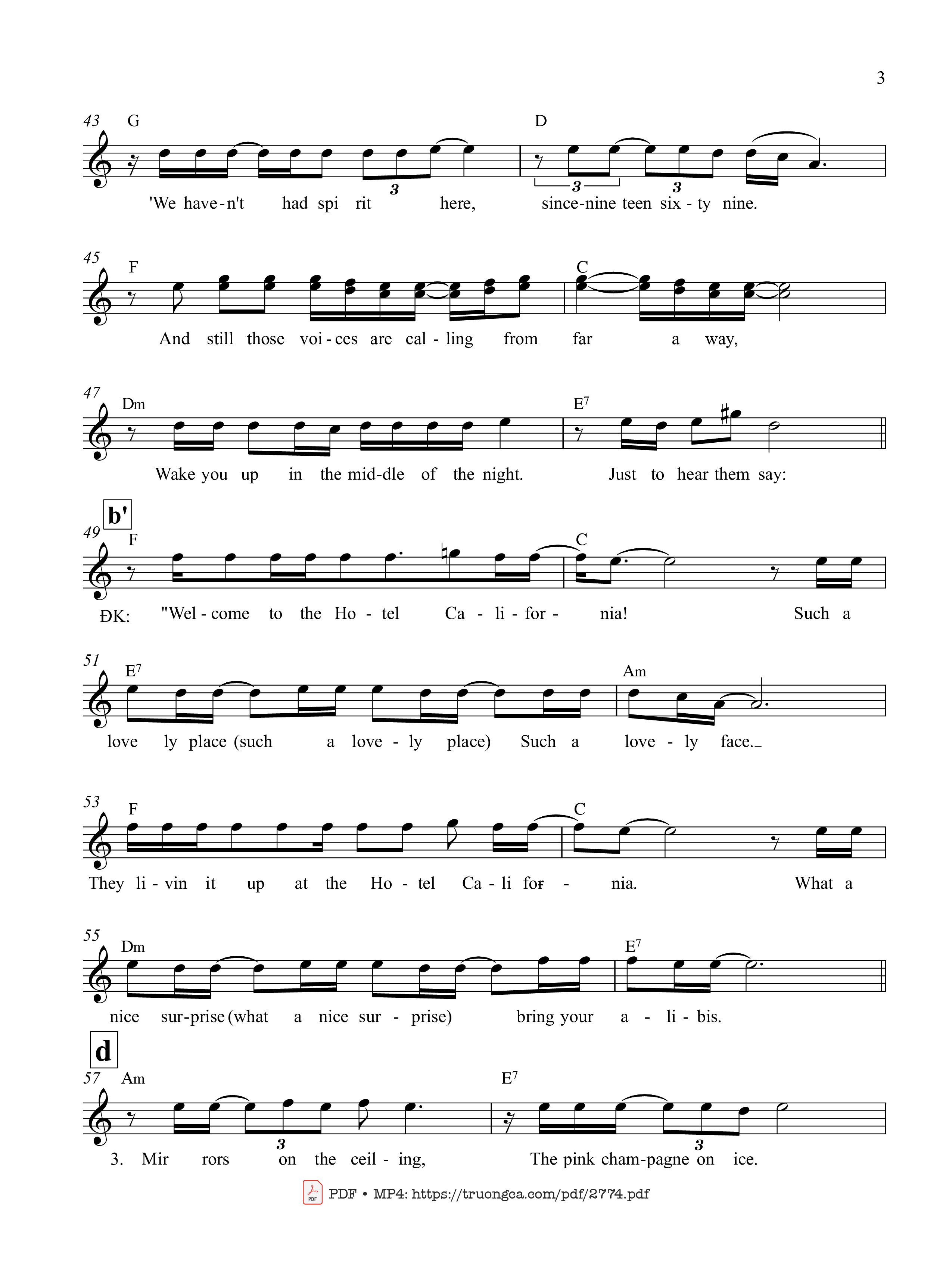 On a dark desert highway cool wind in my hair Warm smell of colitas rising up through the air, Trang 3