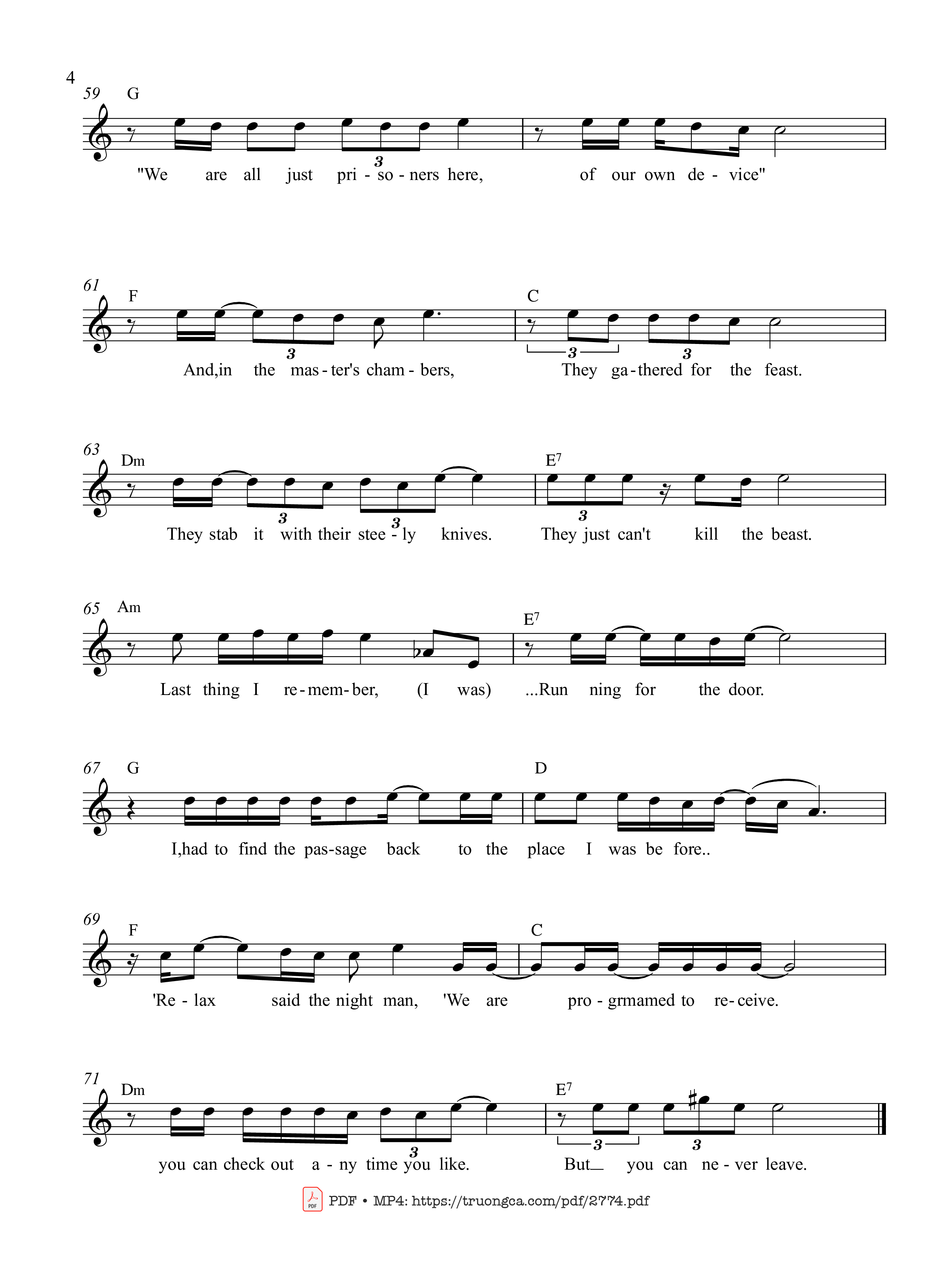 On a dark desert highway cool wind in my hair Warm smell of colitas rising up through the air, Trang 4