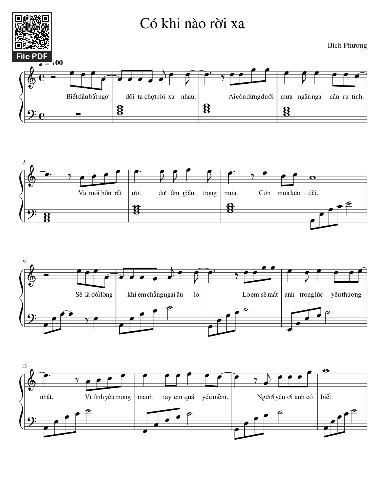 Page 1 of Sheet music PDF Có khi nào rời xa Piano - Bích Phương