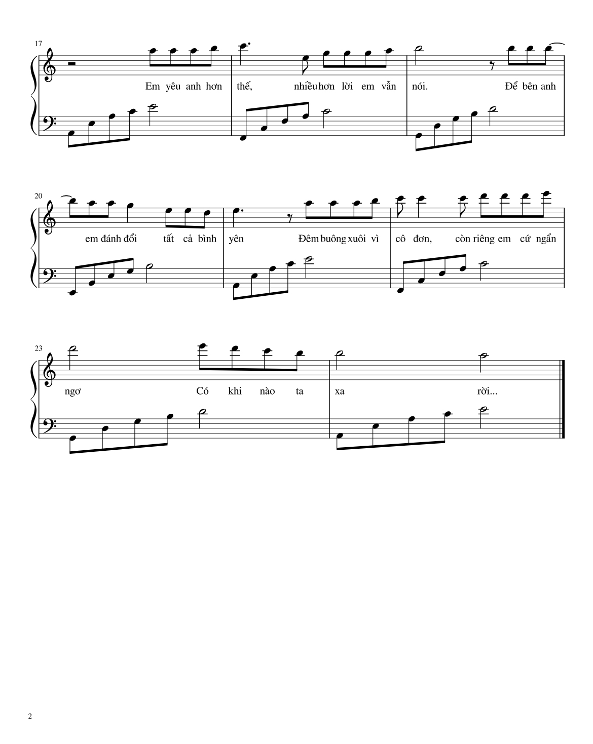 Page 2 of Sheet music PDF Có khi nào rời xa Piano - Bích Phương