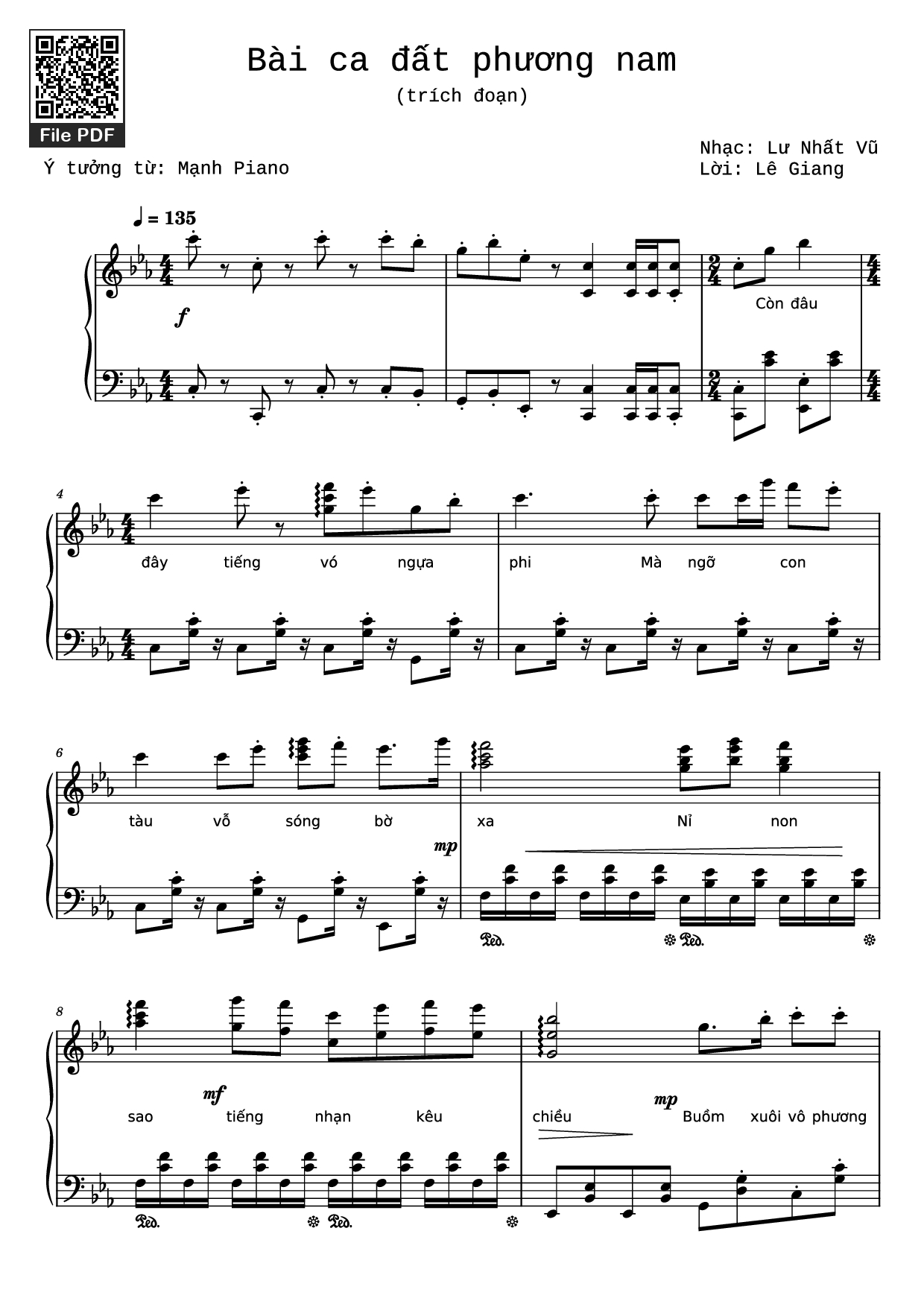 Sheet PDF of Bài ca đất phương nam Piano