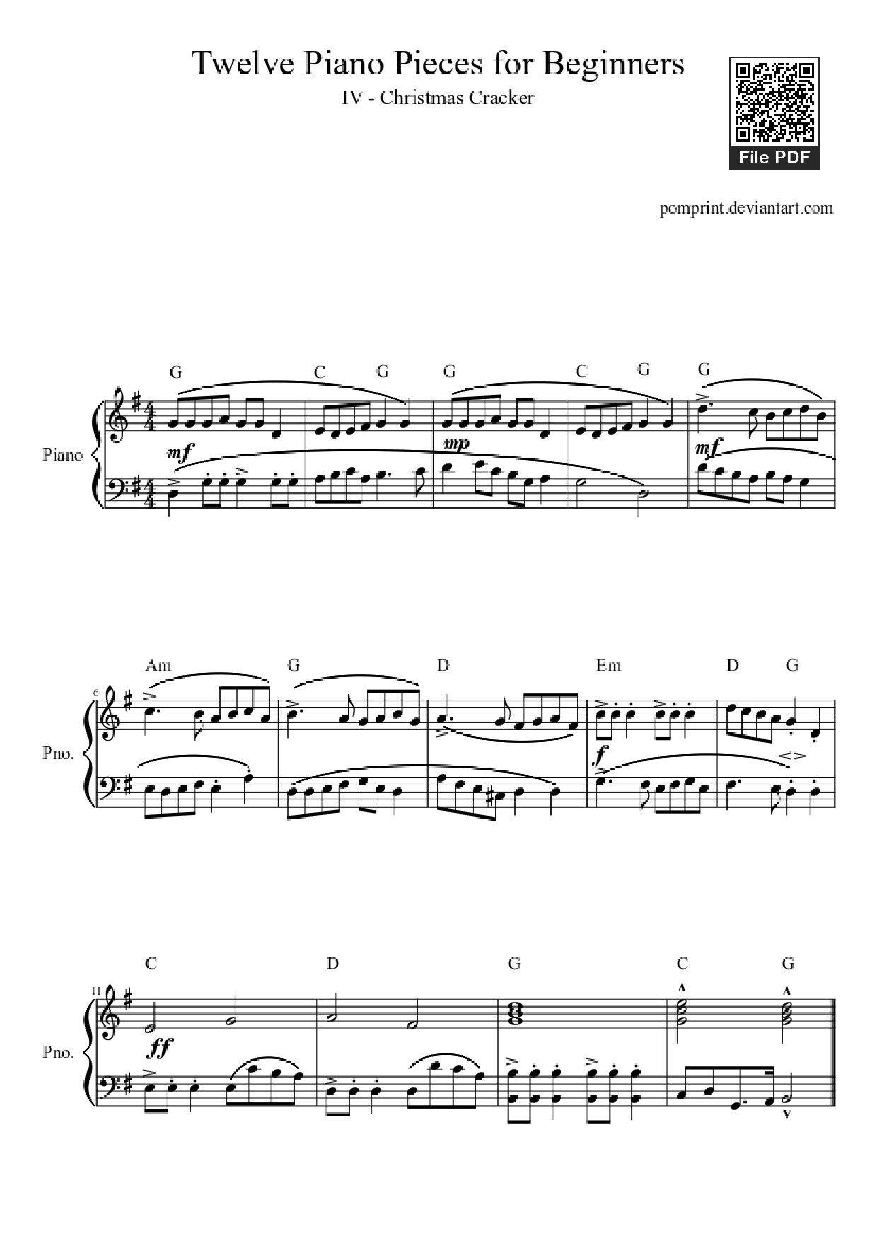 Page 1 of Sheet music PDF Piano Twelve Piano Pieces for Beginners - Pomprint.deviantart.com