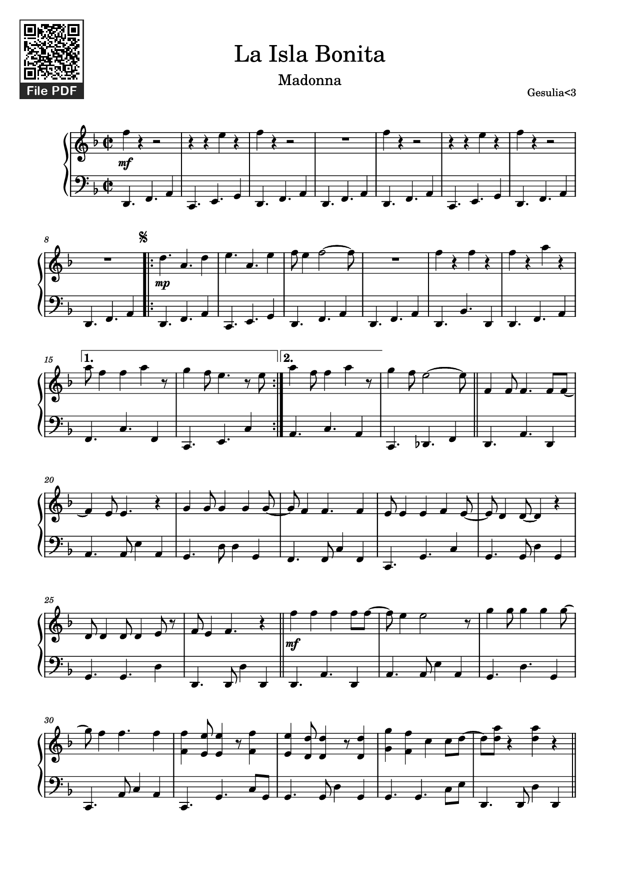 Sheet PDF of La Isla Bonita Piano