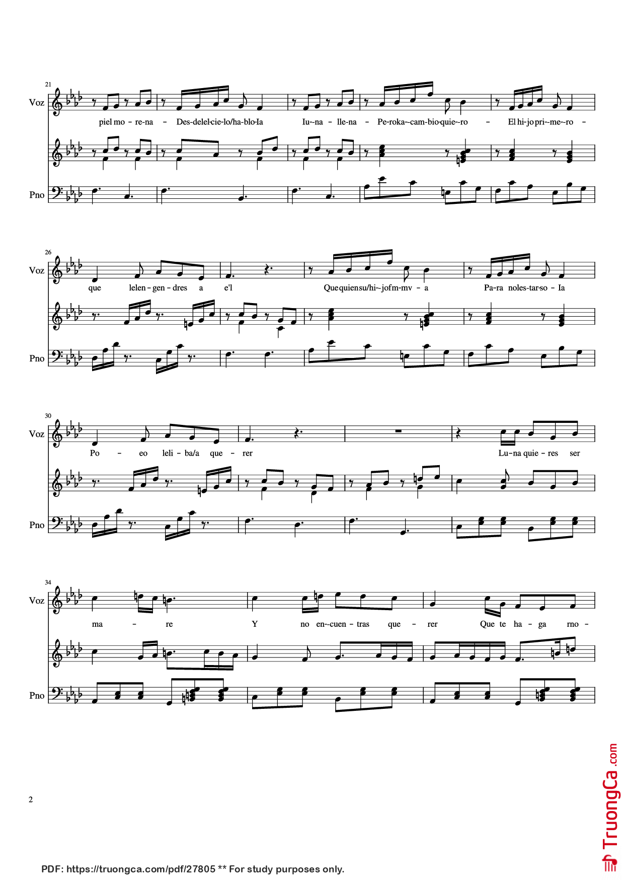 Page 2 of Sheet music PDF Piano Hijo de la Luna Piano - Cano