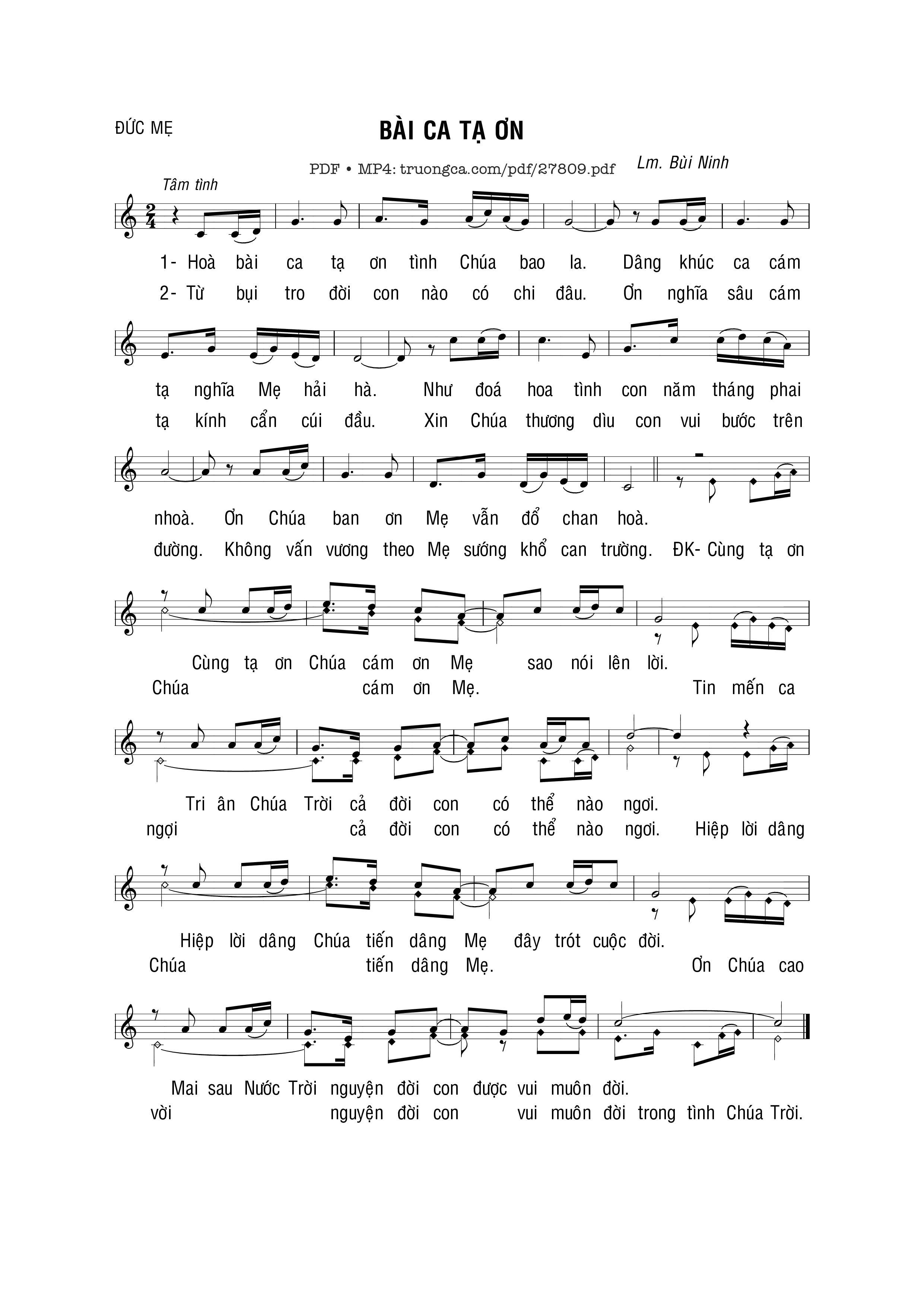 Sheet PDF of Bài Ca Tạ Ơn