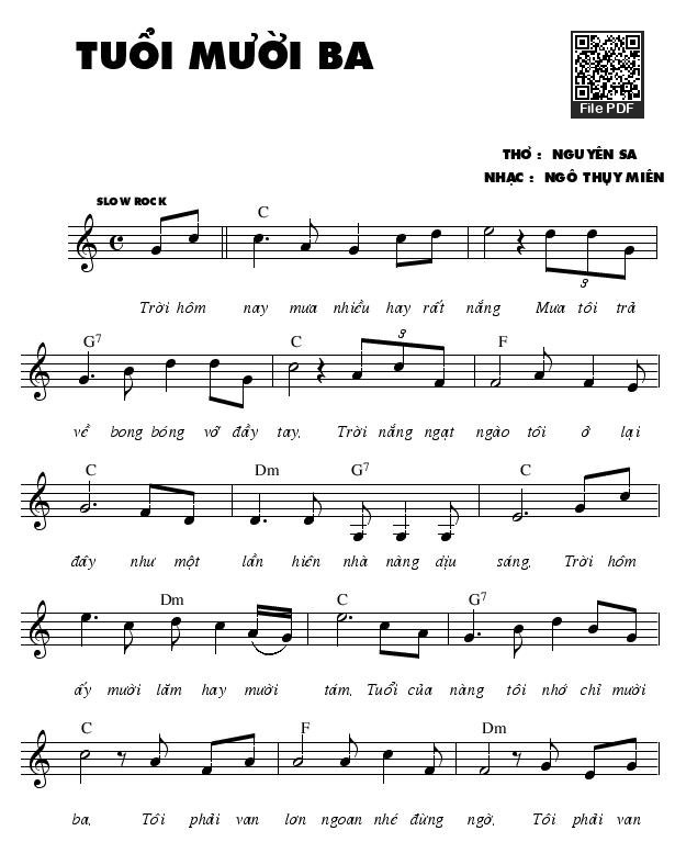 Sheet PDF of Tuổi Mười Ba