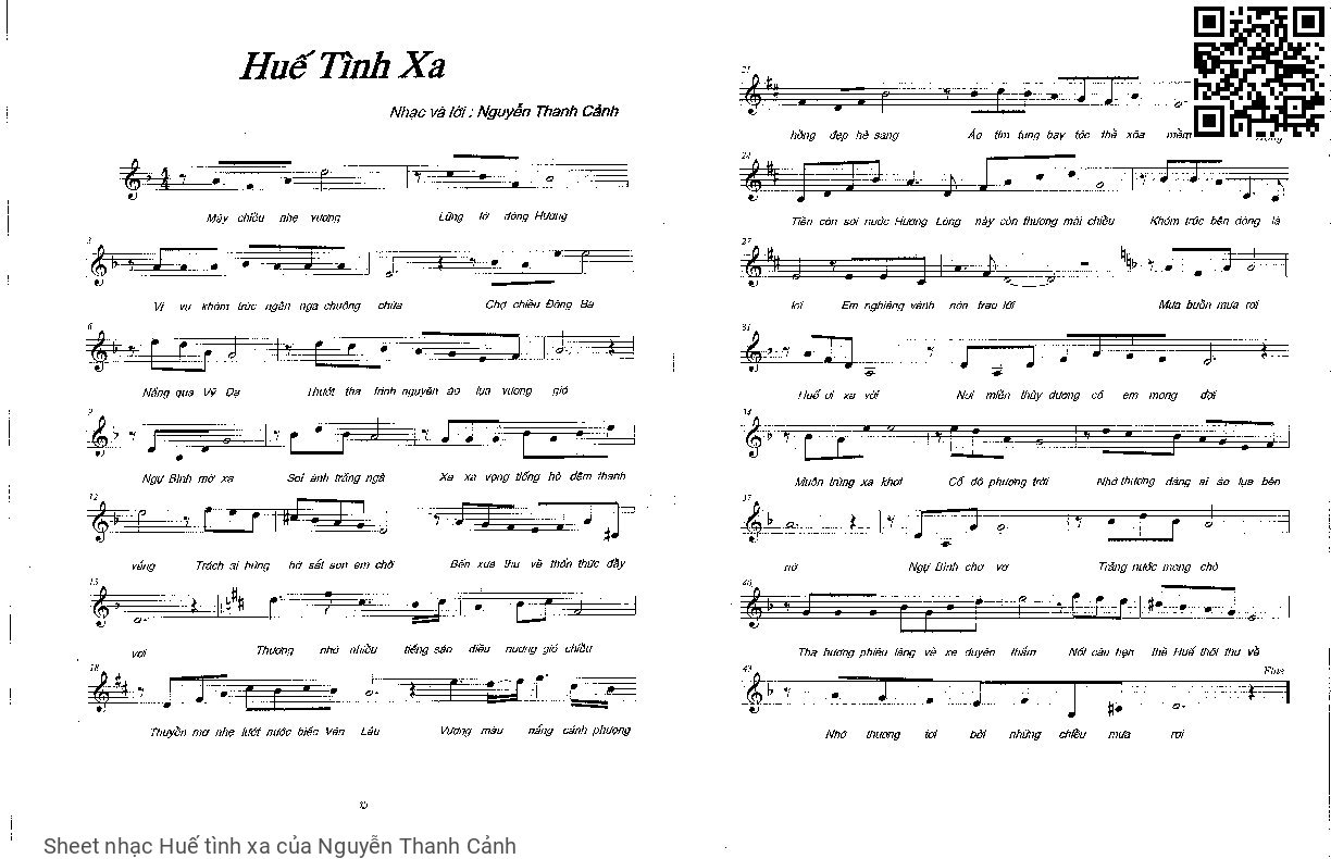 Page 1 of Sheet music PDF Huế tình xa - Nguyễn Thanh Cảnh