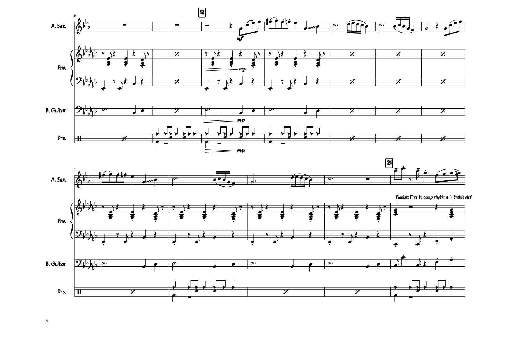Page 2 of Sheet music PDF Piano Guitar Tab Take Five Piano - Composed by The Dave Brubeck Quartet