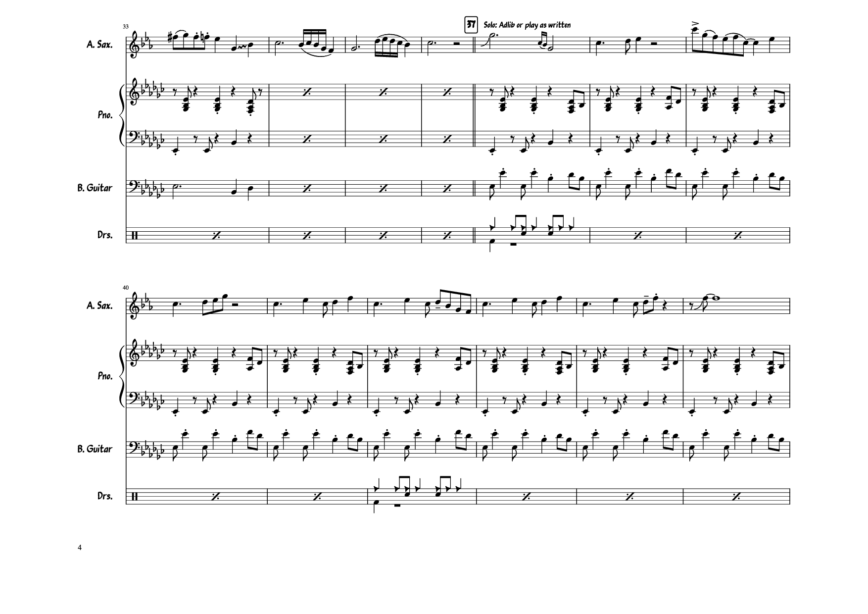 Page 4 of Sheet music PDF Piano Guitar Tab Take Five Piano - Composed by The Dave Brubeck Quartet