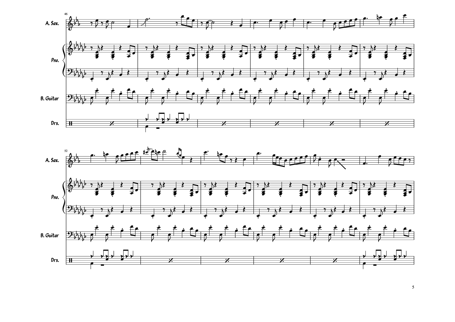 Page 5 of Sheet music PDF Piano Guitar Tab Take Five Piano - Composed by The Dave Brubeck Quartet