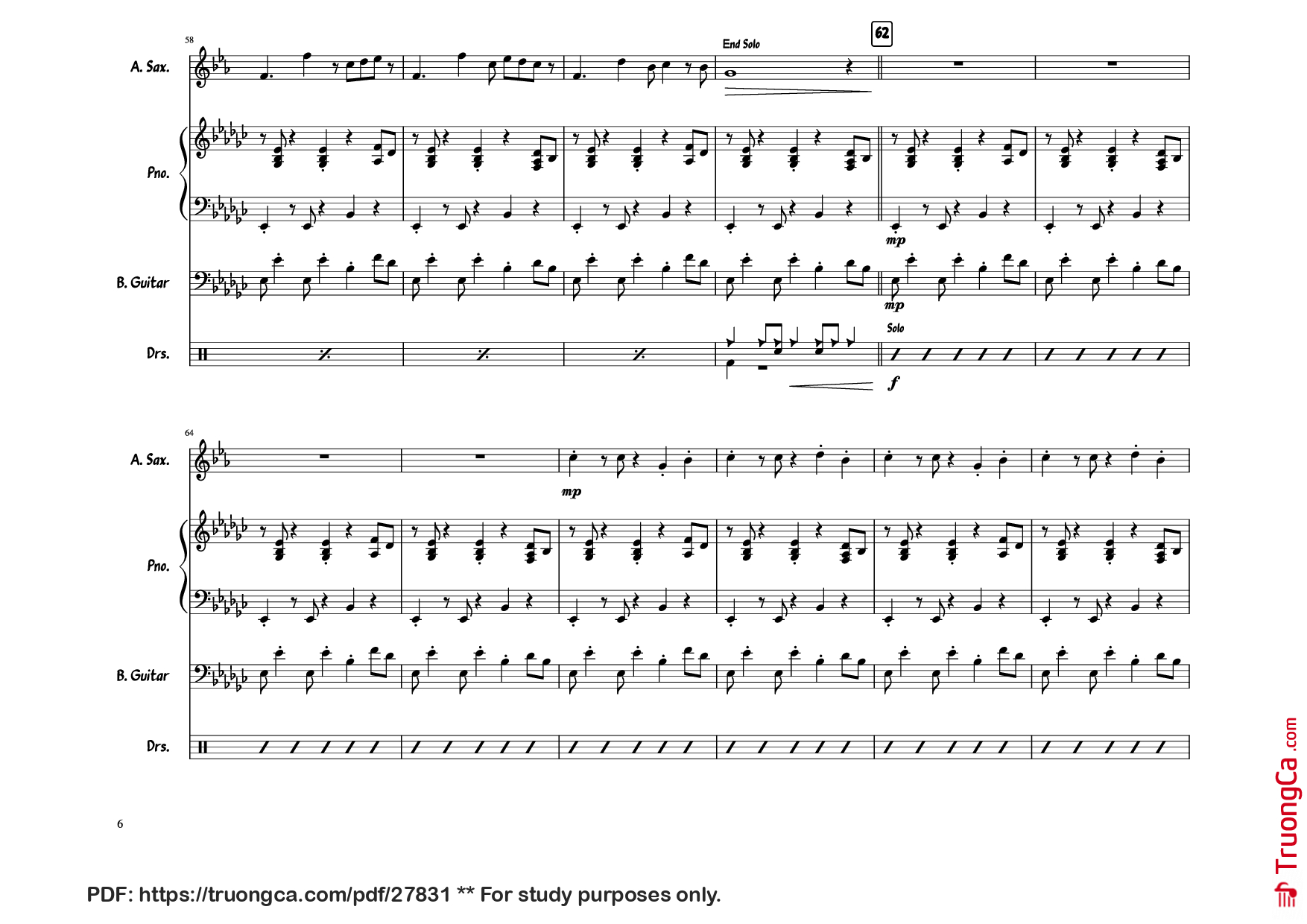 Page 6 of Sheet music PDF Piano Guitar Tab Take Five Piano - Composed by The Dave Brubeck Quartet