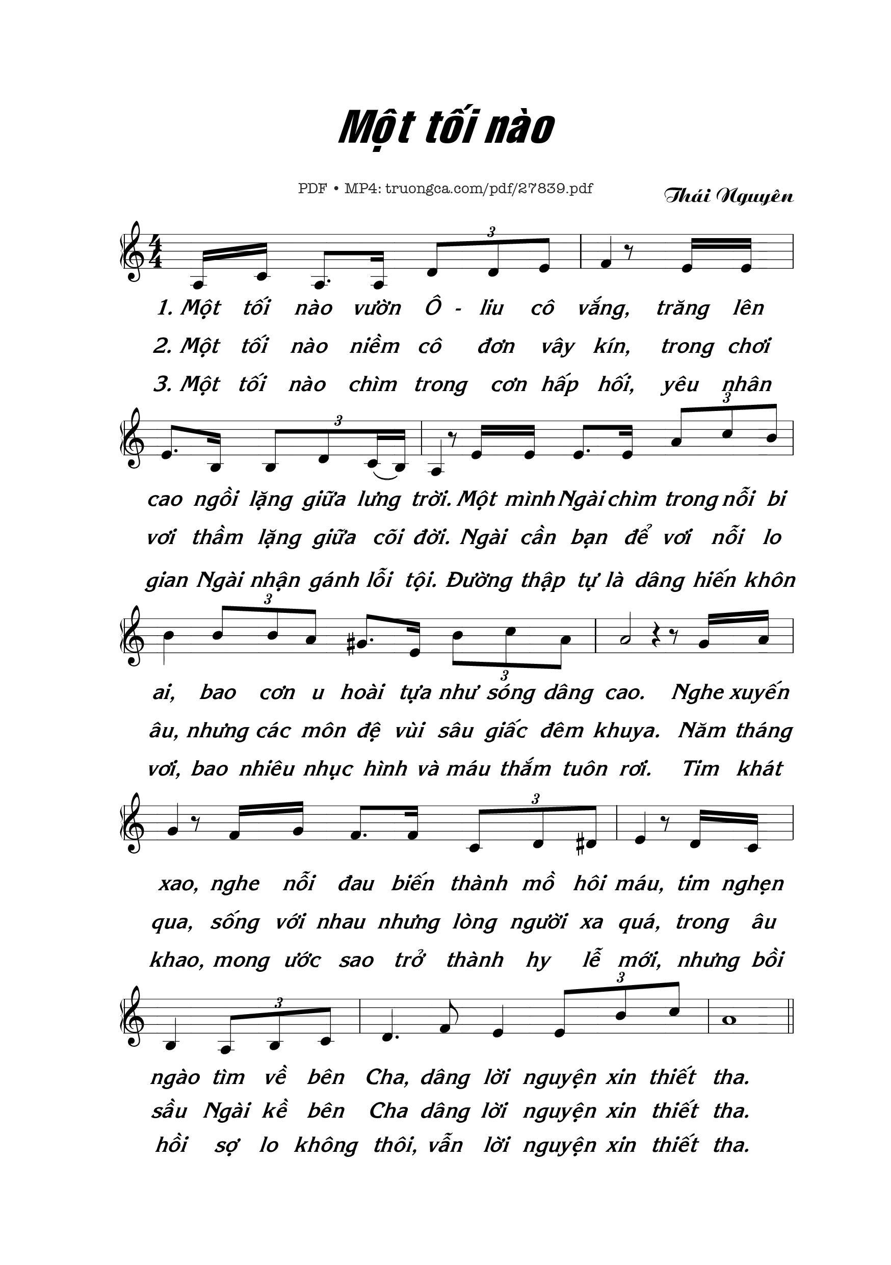 Page 1 of Sheet music PDF Một Tối Nào - Thái Nguyên