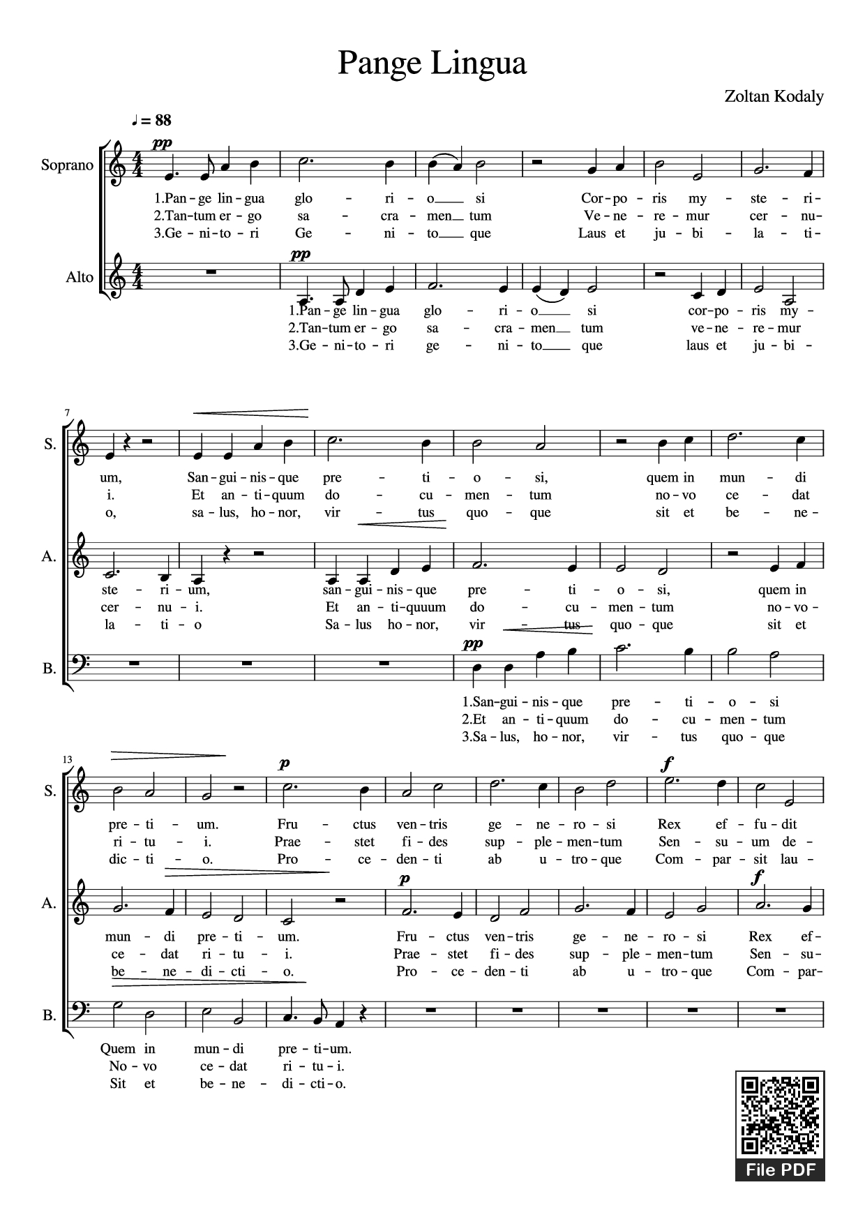 Page 1 of Sheet music PDF Pange Lingua - Zoltan Kodaly