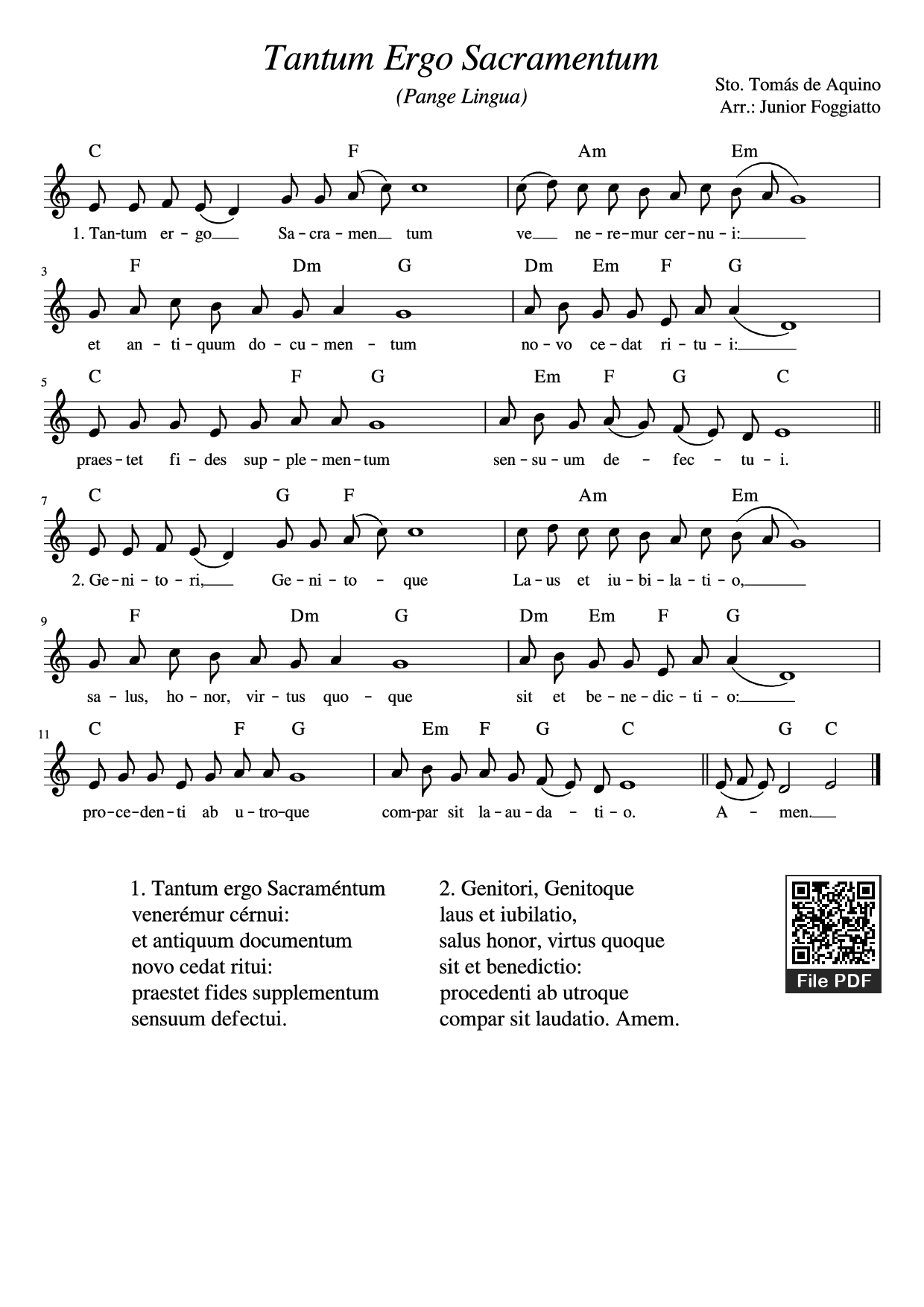 Sheet PDF of Tantum Ergo Sacramentum, Pange Lingua