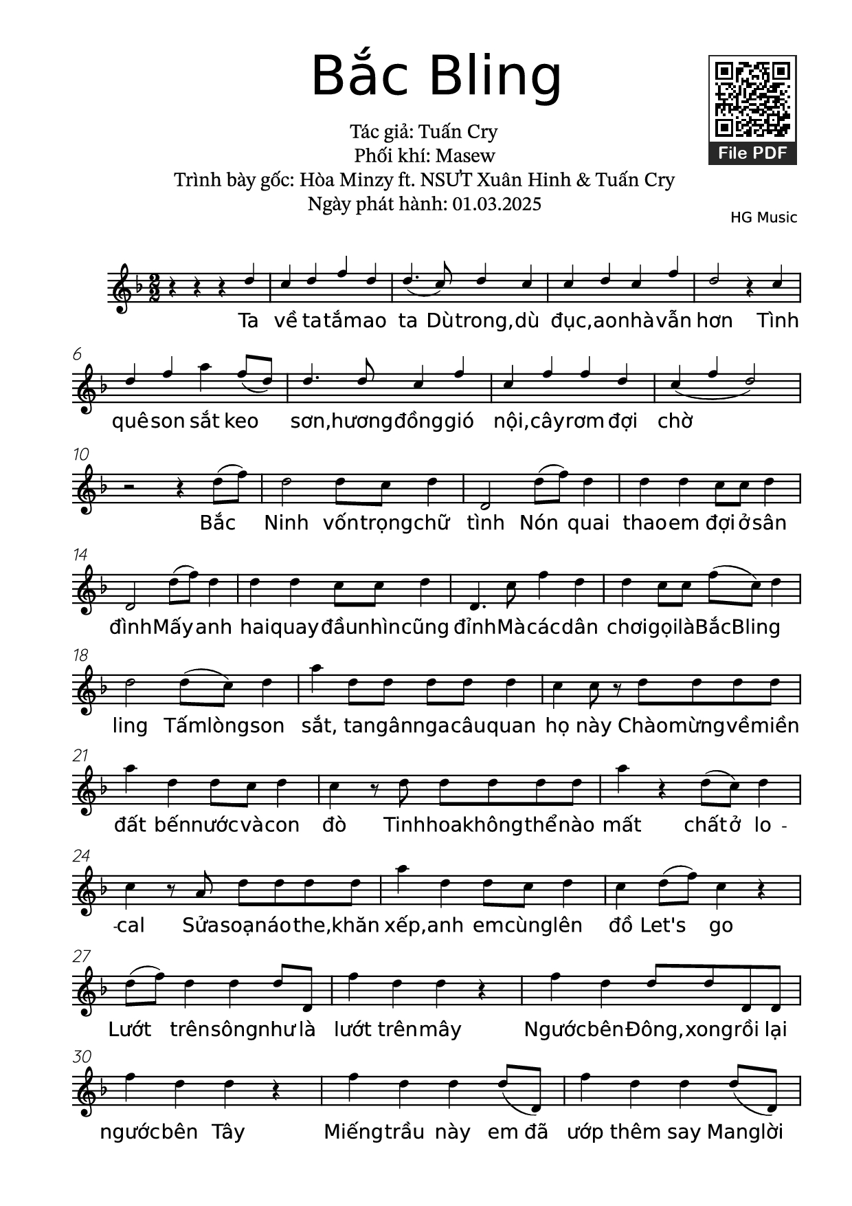 Page 1 of Sheet music PDF Bắc Bling - HG Music