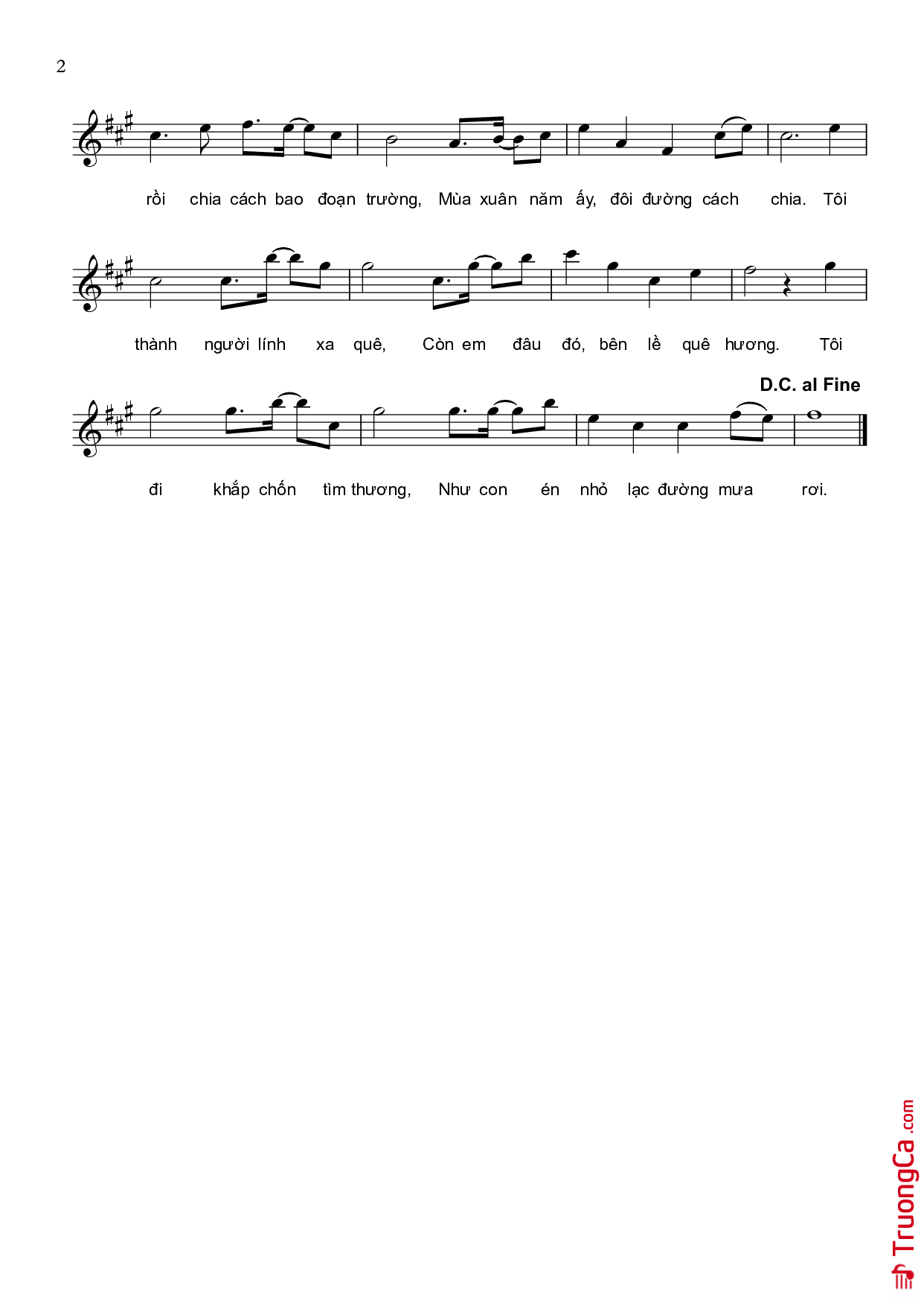 Page 2 of Sheet music PDF Mùa xuân và tình anh thiếu uý - Long Trần