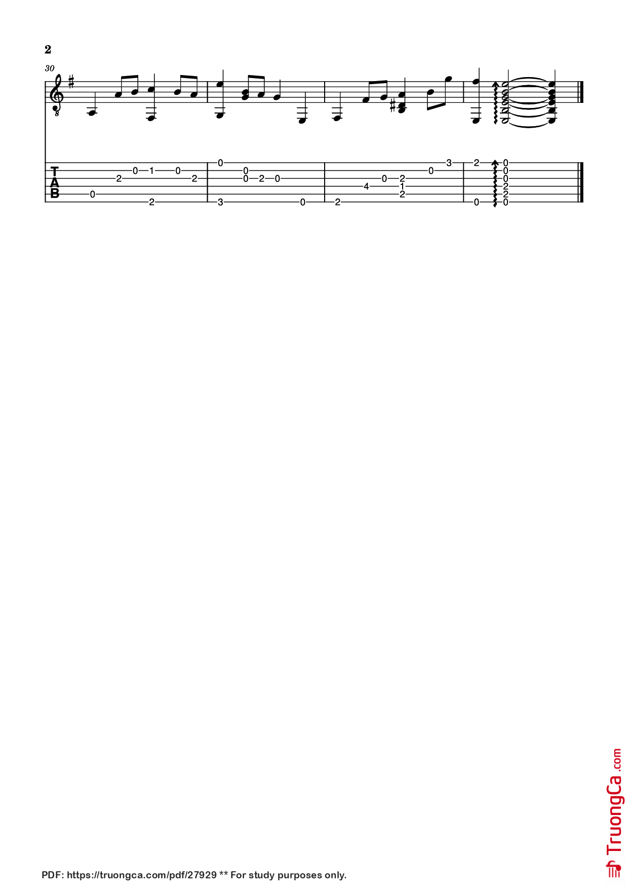 Page 2 of Sheet music PDF Guitar Tab Dark is the night - Temnaya noch - Темная ночь Guitar TAB - Composer: Nikita Vladimirovich Bogoslovsky / Transcribed by Kobakabana
