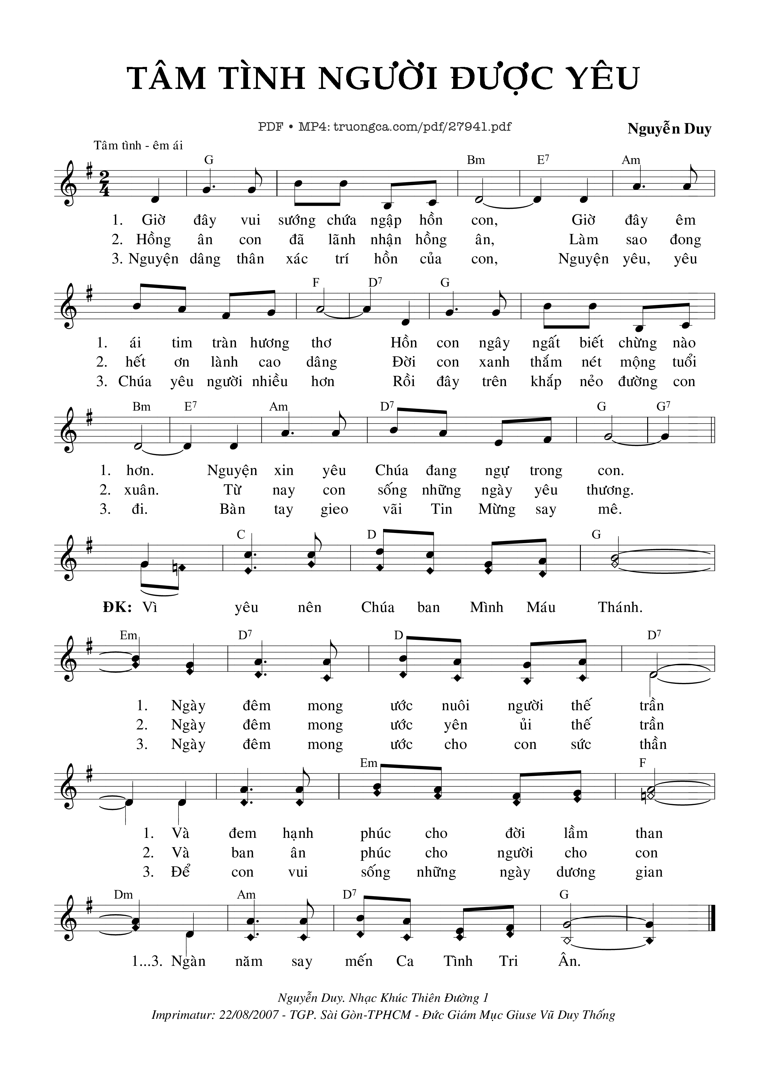 Sheet PDF of Tâm Tình Người Được Yêu