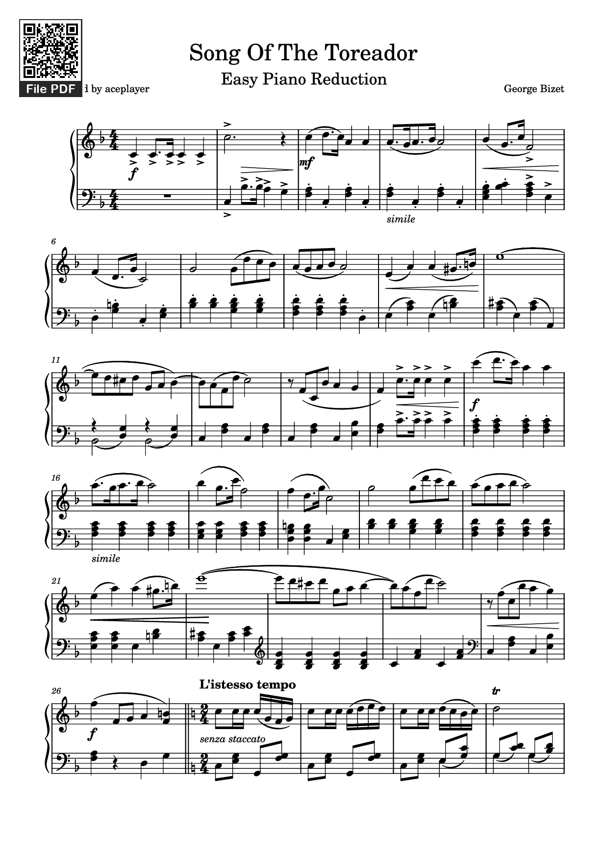 Sheet PDF of Song Of The Toreador Piano