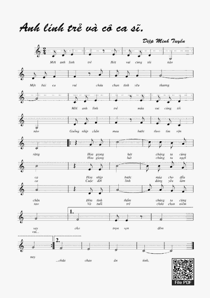 Sheet PDF of Anh Lính Trẻ Và Cô Ca Sĩ