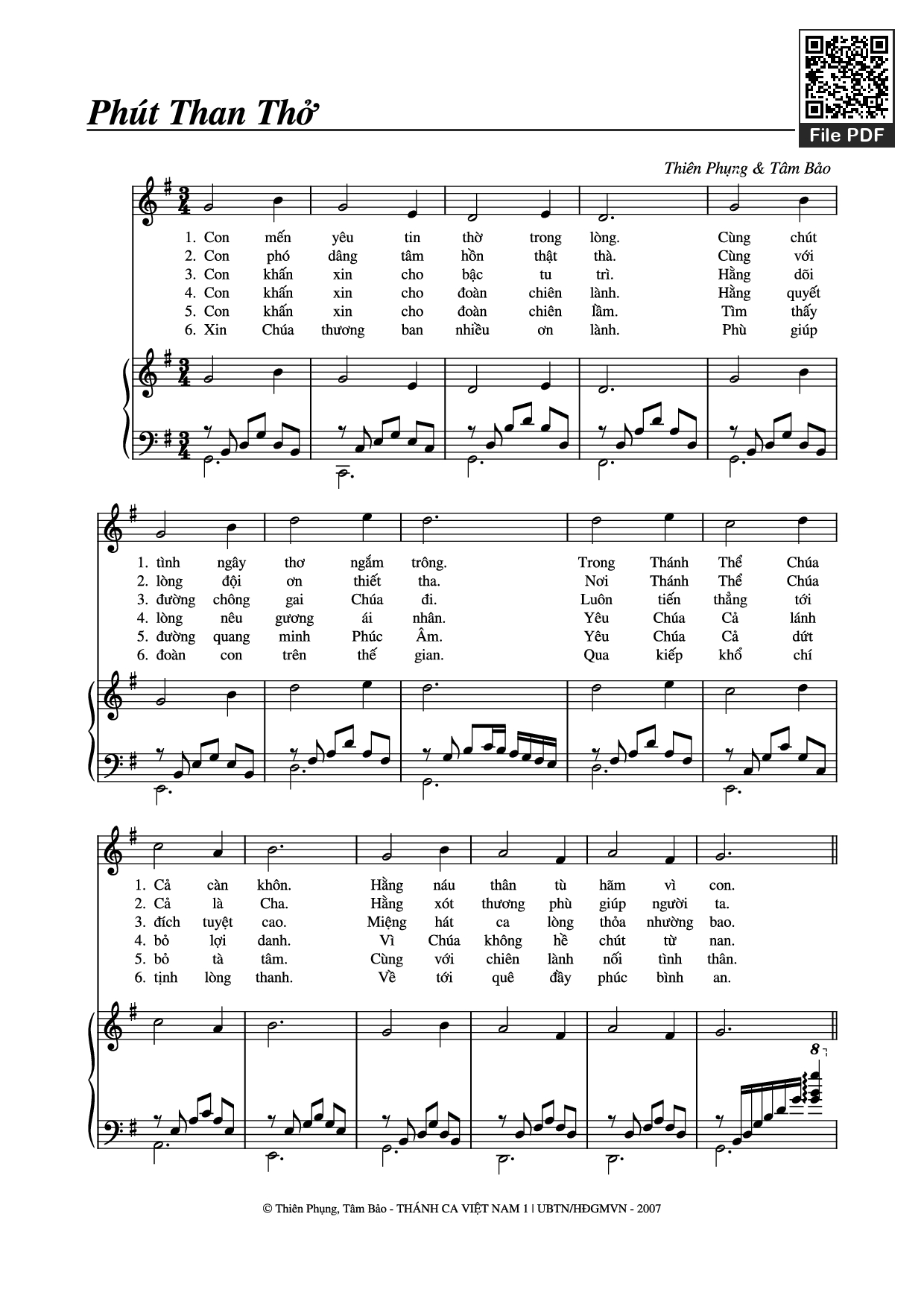 Sheet PDF of Phút Than Thở Piano đệm hát