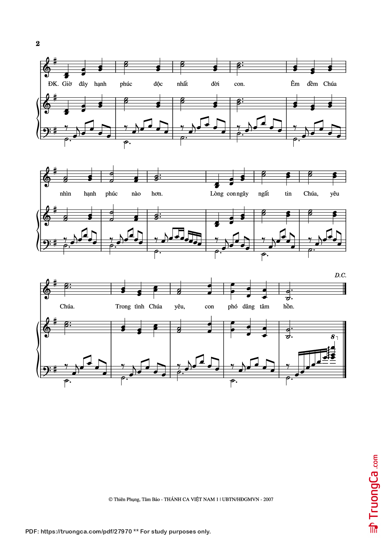 Page 2 of Sheet music PDF Piano Phút Than Thở Piano đệm hát - Thiên Phụng & Tâm Bảo
