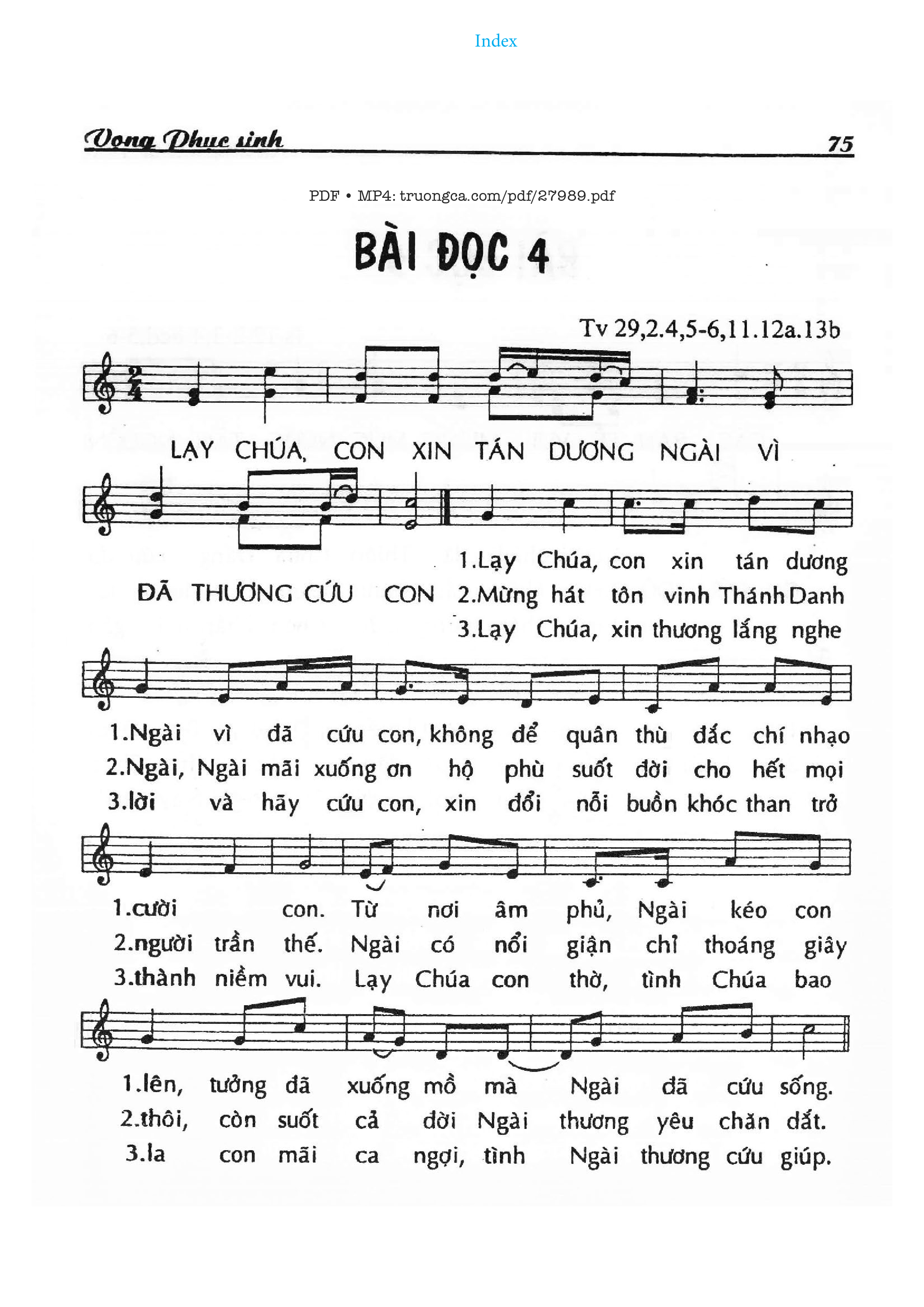 Sheet PDF of Thánh Vịnh 29, Vọng Phục Sinh - Bài Đọc 4