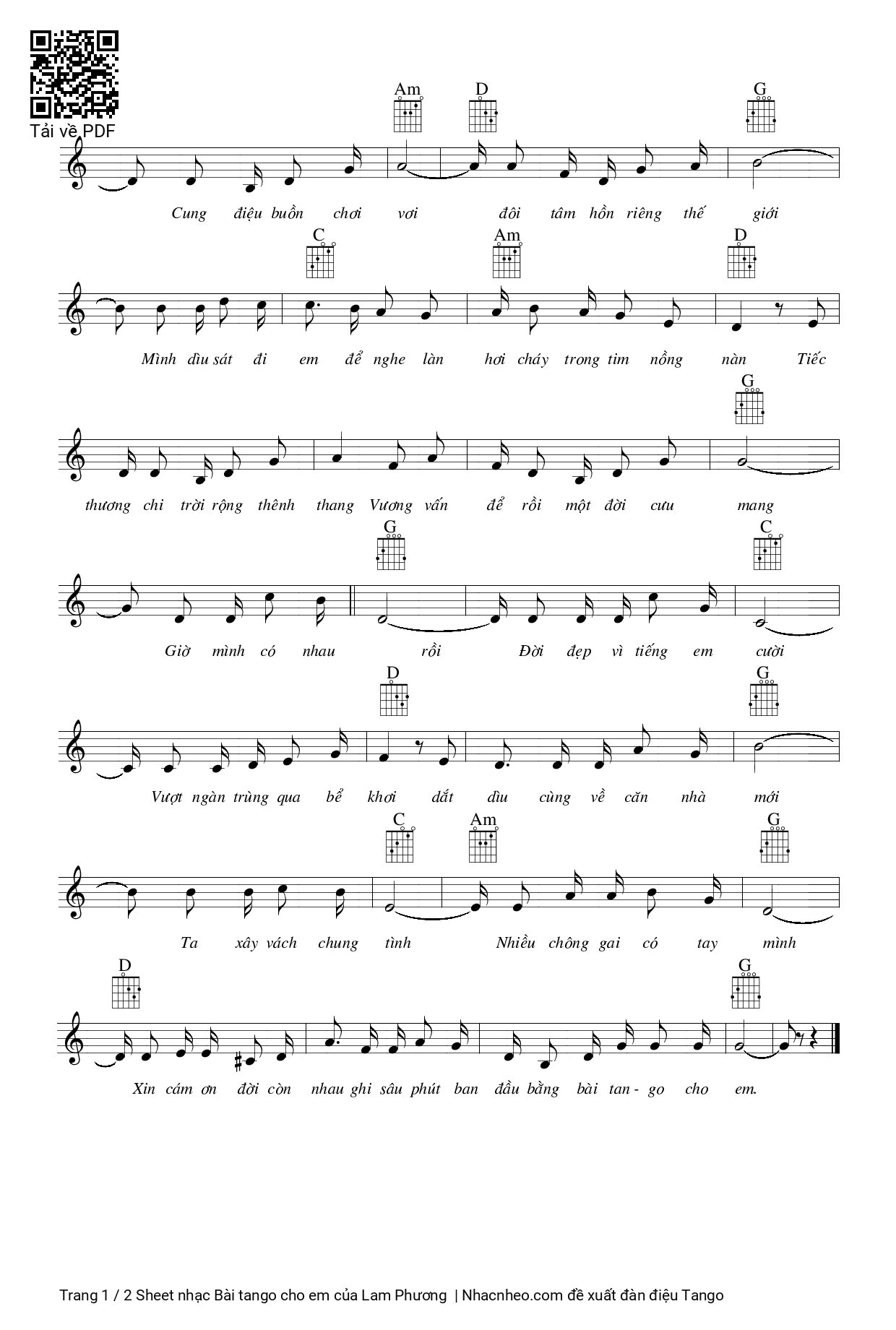 Page 2 of Sheet music PDF Bài tango cho em - Lam Phương