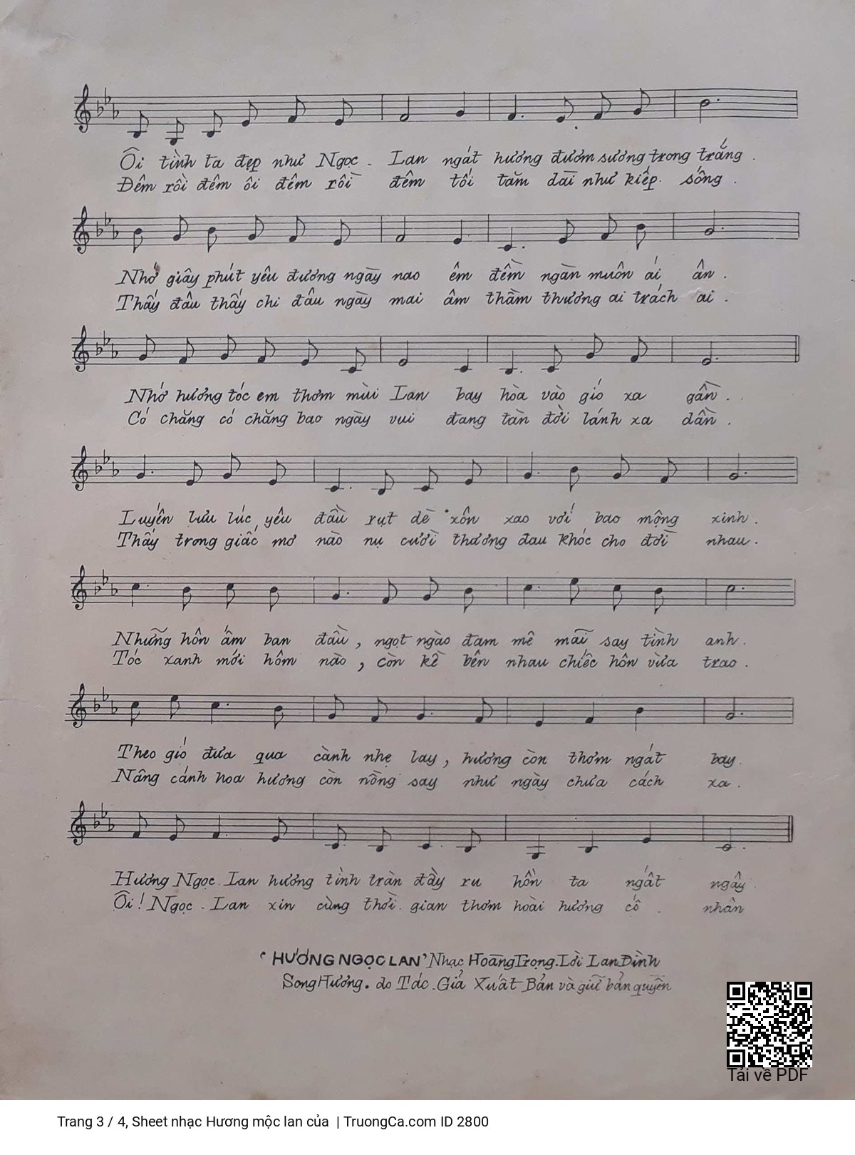 Page 3 of Sheet music PDF Hương mộc lan - Hoàng Trọng