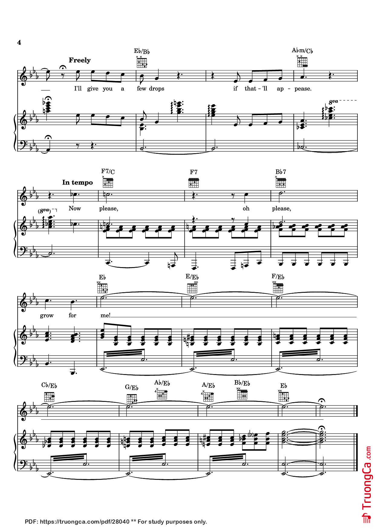 Page 4 of Sheet music PDF Piano Grow For Me Piano - Alan Menken
