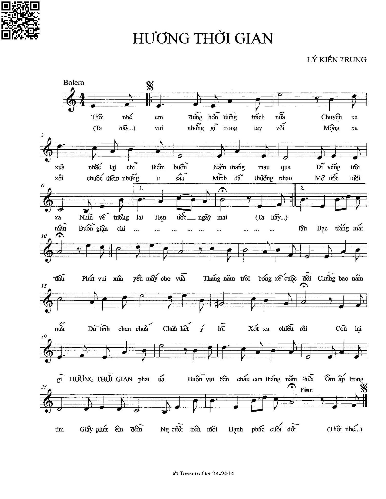 Page 2 of Sheet music PDF Hương thời gian - Lý Kiến Trung