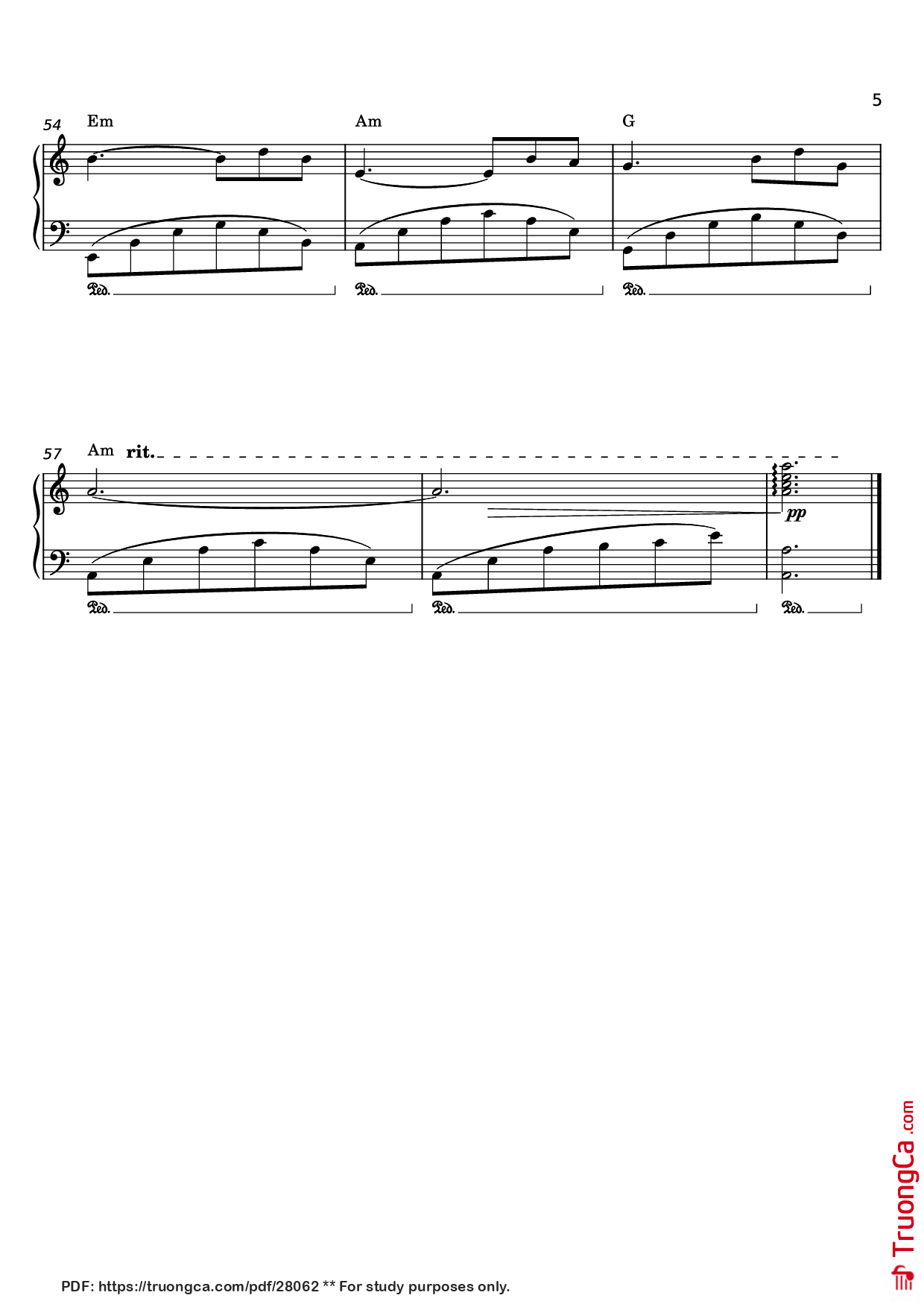 Page 5 of Sheet music PDF Piano Thành Phố Buồn Piano Easy - Lam Phương