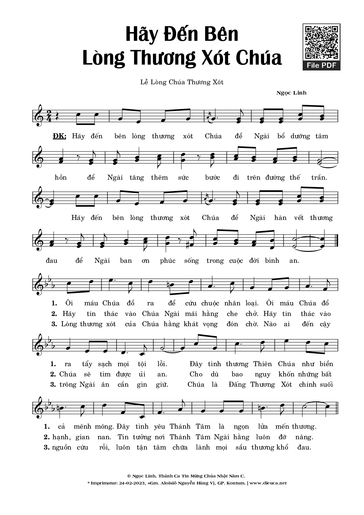 Page 1 of Sheet music PDF Hãy Đến Bên Lòng Thương Xót Chúa - Ngọc Linh