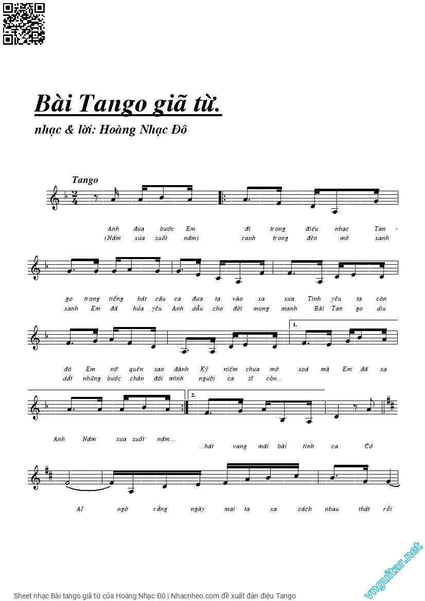 Sheet PDF of Bài tango giã từ