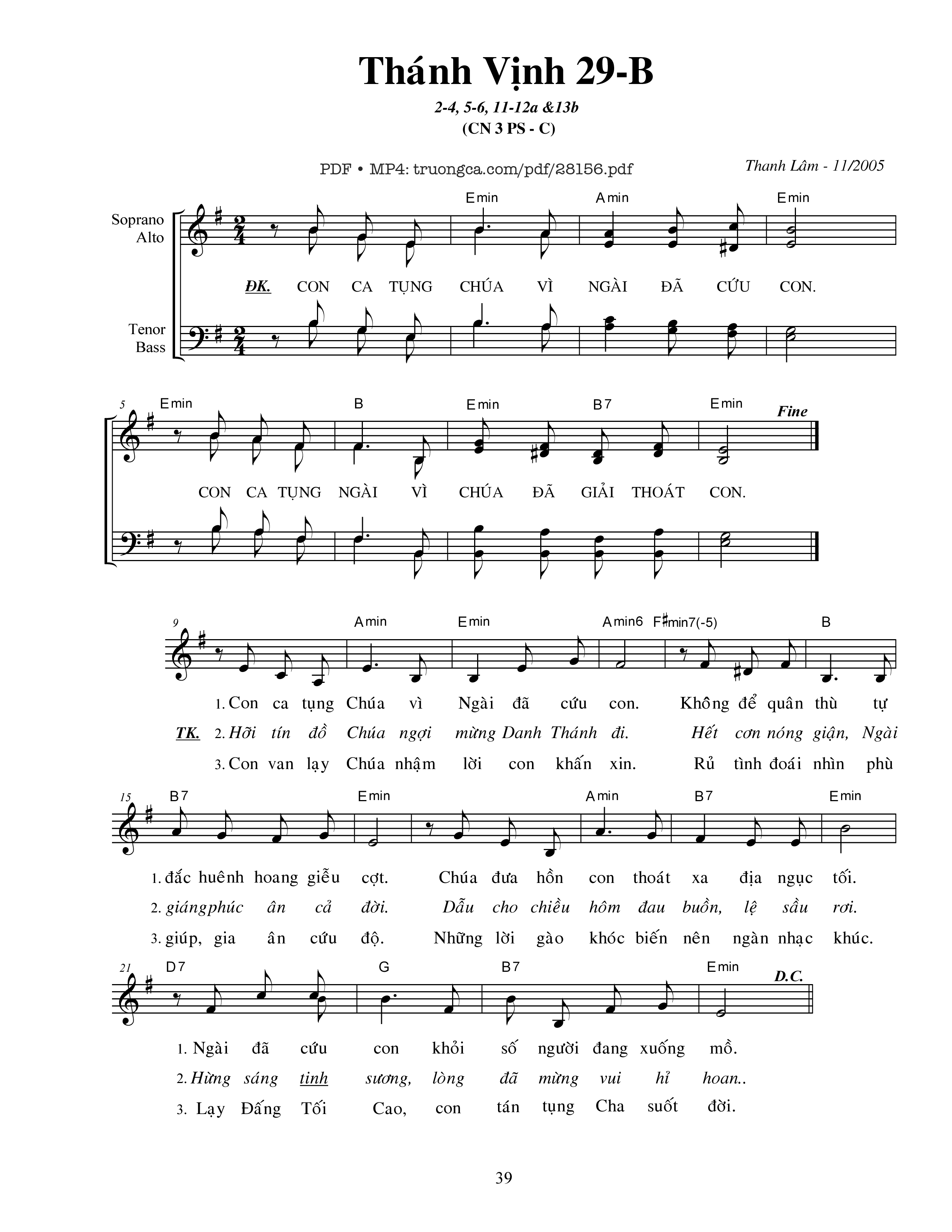 Sheet PDF of Thánh Vịnh 29, Chúa Nhật 3C Phục Sinh