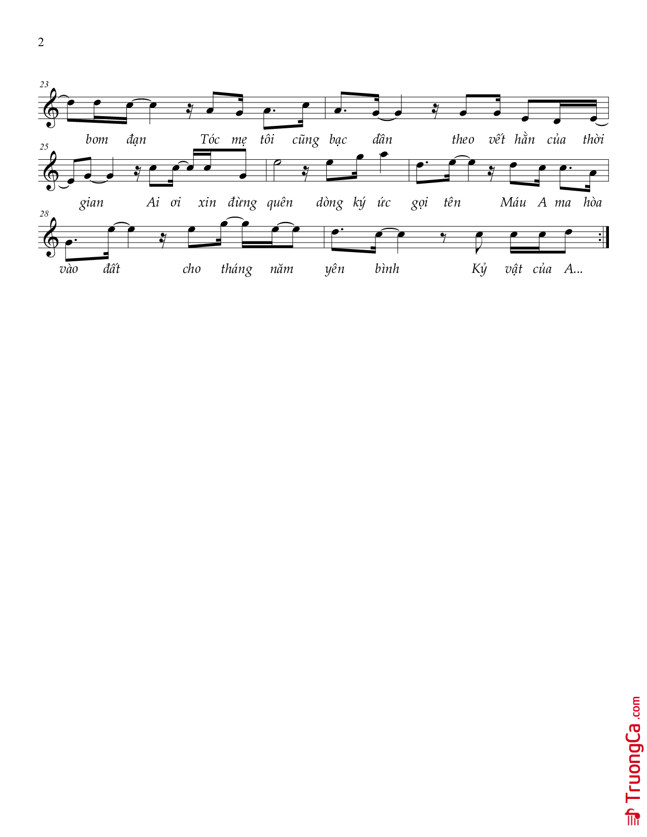 Page 2 of Sheet music PDF Kỷ vật của Ama - Danh Zoram